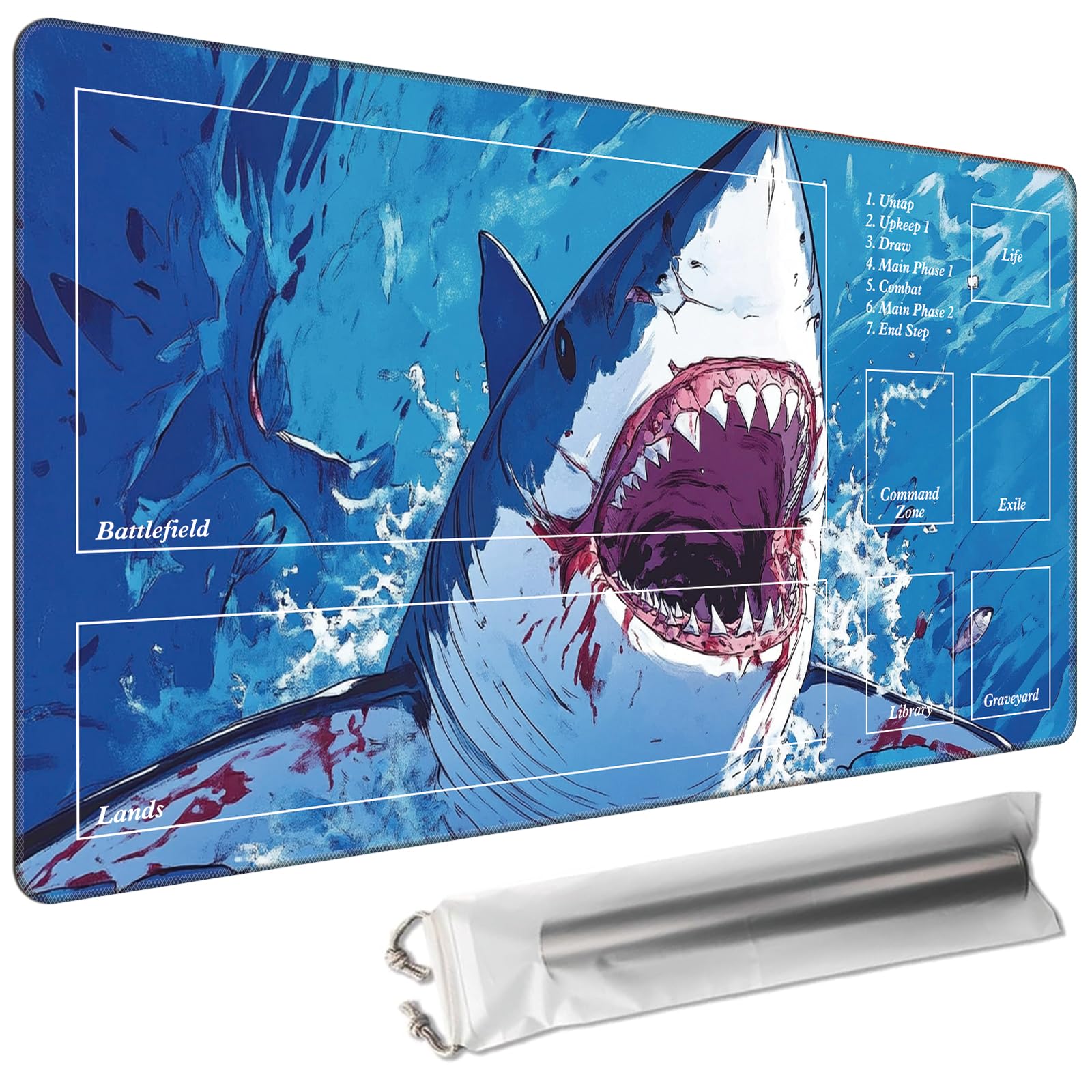 Cdkfxjy MTG Playmat with Magic Zone 24 x 14in Includes Storage Bag,TCG Playmat with Soft Surface Premium Non-Slip Rubber Backing Stitched Edges Durable Gaming Mat,Great White Shark — image 1