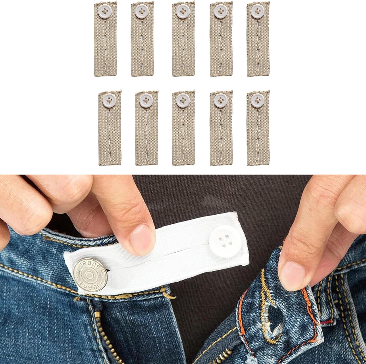 10Pcs Jeans Button Extender, Elastic Waist Extenders for Pants Adjustable Waist Extenders No Sewing