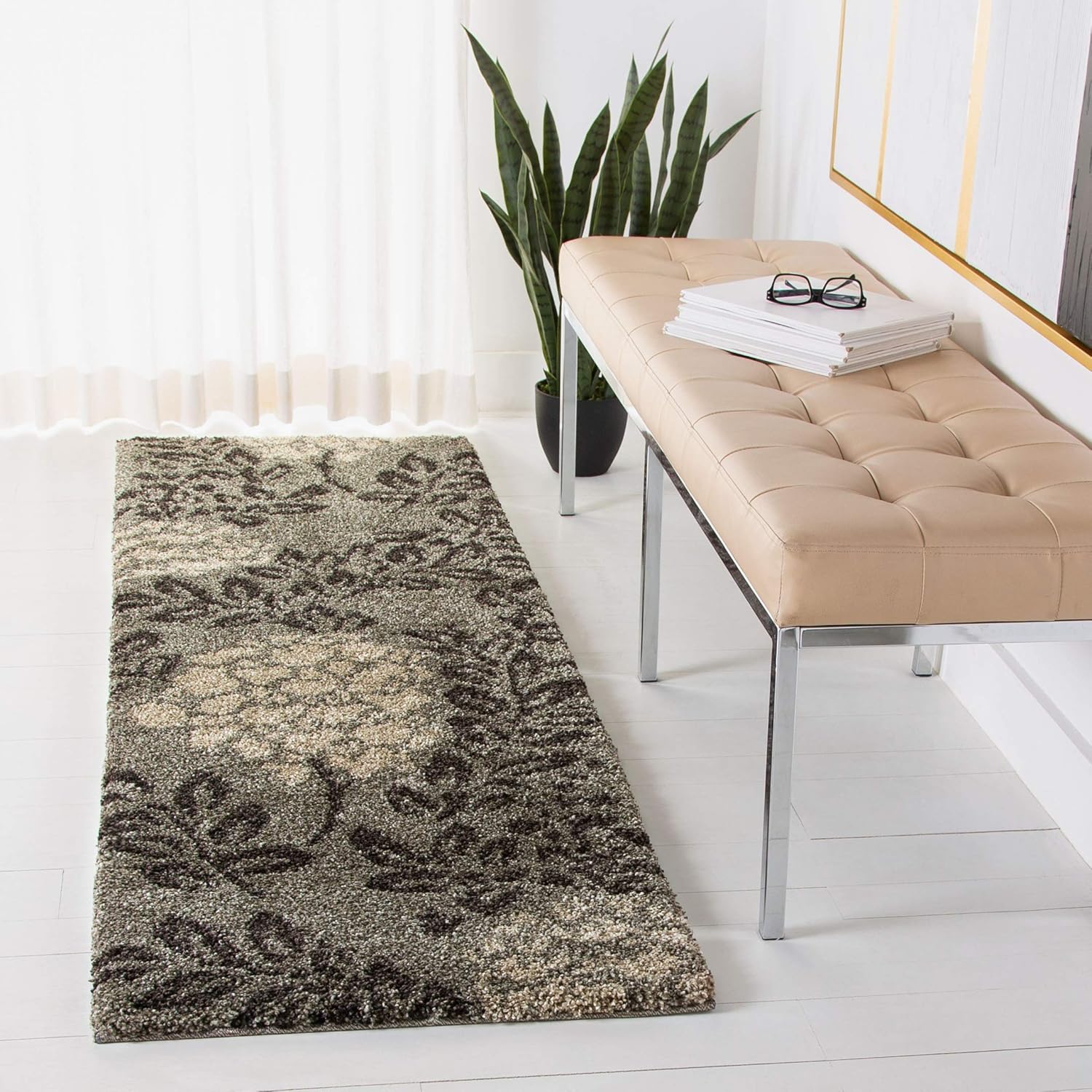 SAFAVIEH Florida Shag Collection Runner Rug – 2’3″ x 11′, Smoke & Dark Brown, Floral Design, Non-Shedding & Easy Care, 1.2-inch Thick Ideal for High Traffic Areas in Living Room, Bedroom (SG456-7928) SAFAVIEH Florida Shag Collection Runner Rug – 2’3″ x 11′, Smoke & Dark Brown, Floral Design, Non-Shedding & Easy Care, 1.2-inch Thick Ideal for High Traffic Areas in Living Room, Bedroom (SG456-7928)