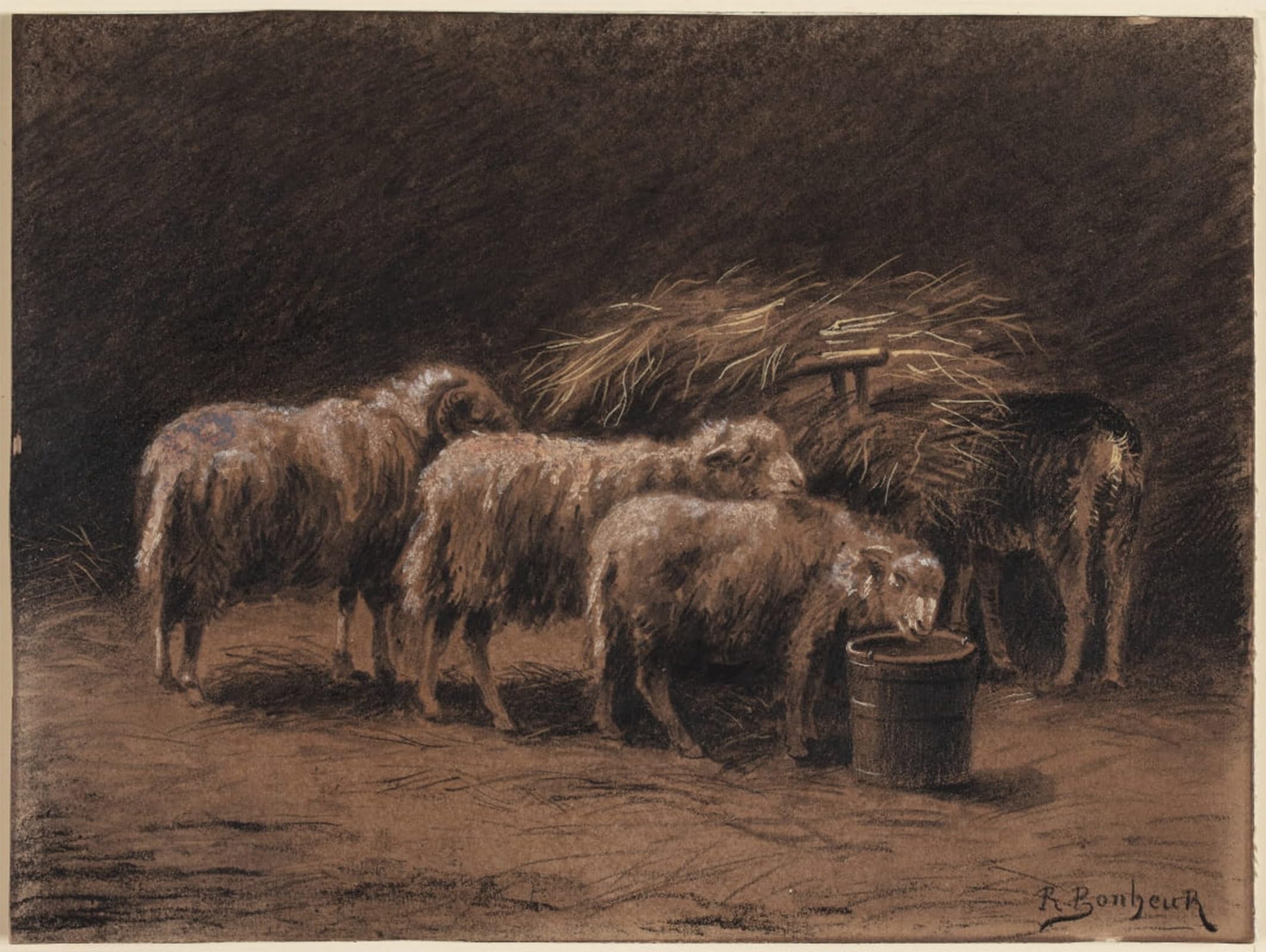 POSTERIIk Famous Modern Artwork Art Mural a Pair of Sheep and a Ram in a Pen by Rosa Bonheur Oil Paintings Pictures for Home Decor 60x90cm