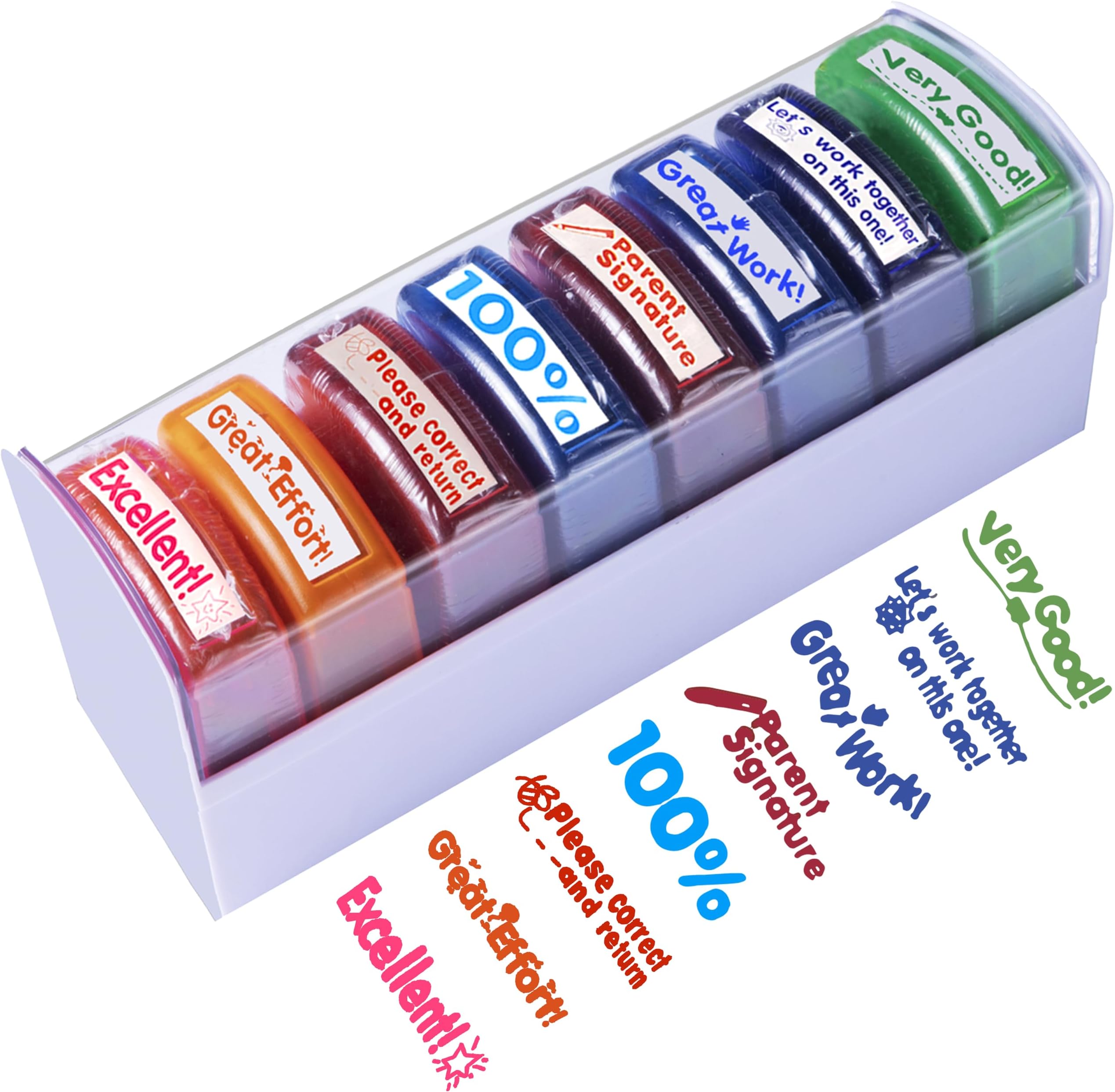Teacher Stamps for Classroom Grading – 8PCS Self-Inking Rectangular Teacher Stamp – Colorful Stamps for Teachers with Motivational Messages – Perfect Classroom Supplies & Gifts for Homeschool