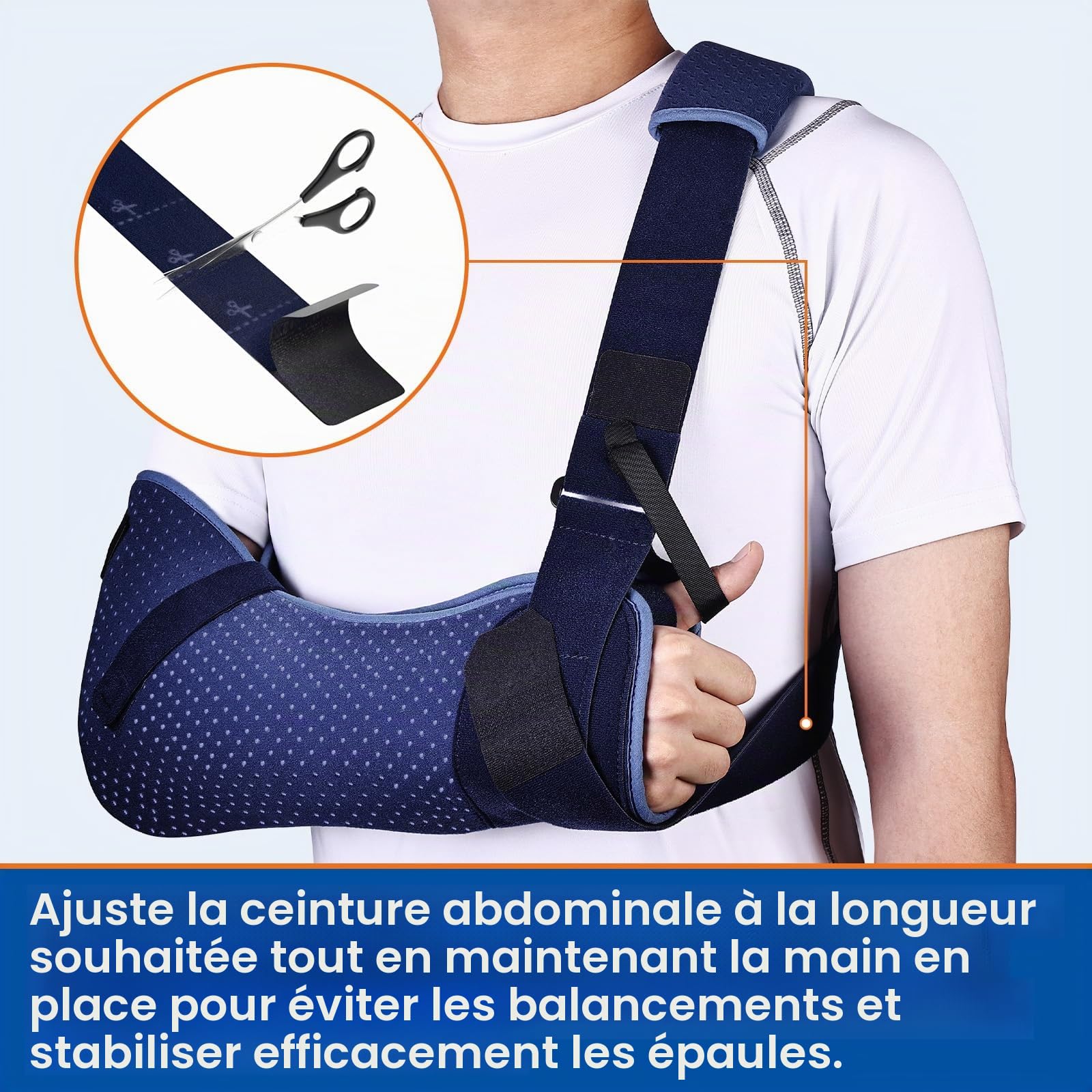 Harnais de bras lors de blessure à l'épaule, support d'épaule avec sangle de taille pour déchirure de la coiffe des rotateurs, main, poignet, coude(version confort, droite, L, 102-130cm)