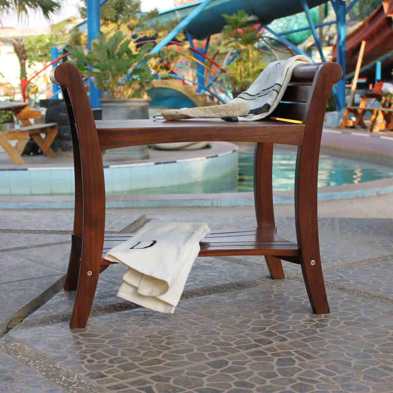 🛒 Crаzу Dеаlѕ DecoTeak Symmetry 24 inch Teak Contemporary Shower Bench with shelf and Curved Arms