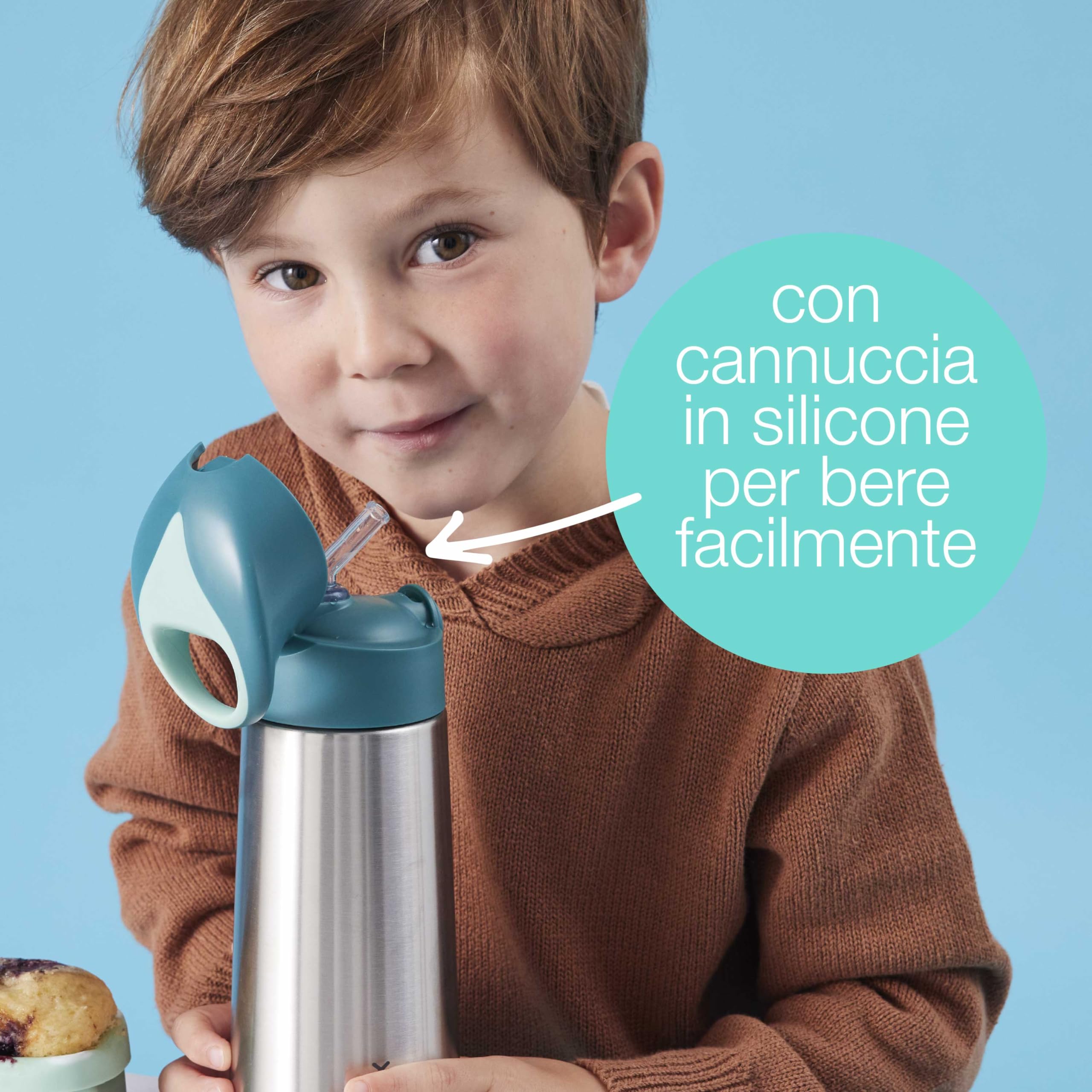 b.box Borraccia Termica | Borraccia Bambini in Acciaio Inossidabile a Doppia Parete | Mantiene le Bevande Fredde Fino a 15 Ore, Calde fino a 8 Ore | 500 ml