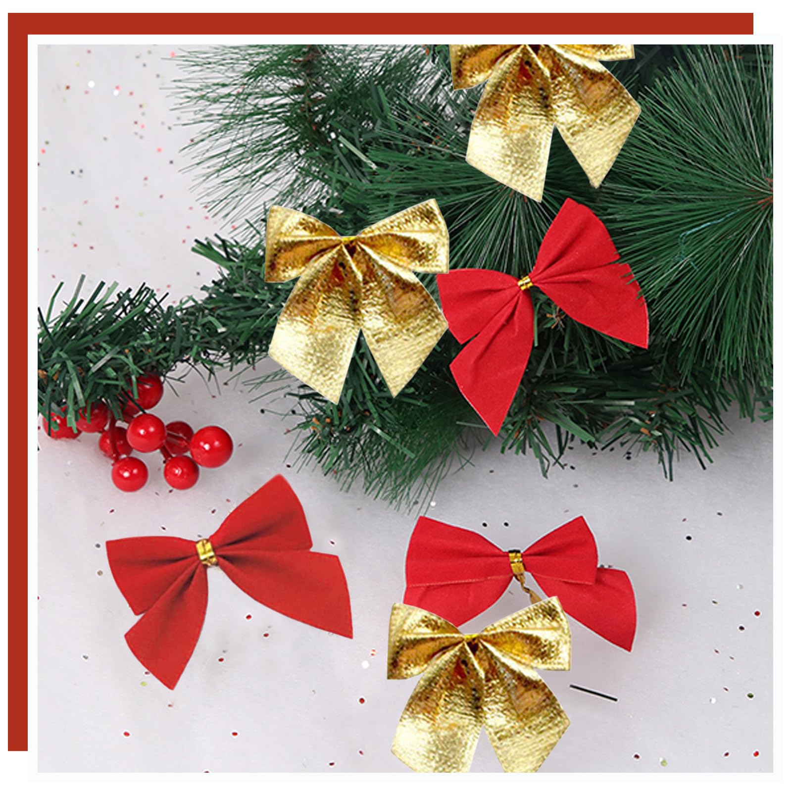 48 Pièces Nœuds Sapin De Noël Or/Rouge - Décorations Réutilisables Pour Arbre Et Cadeaux