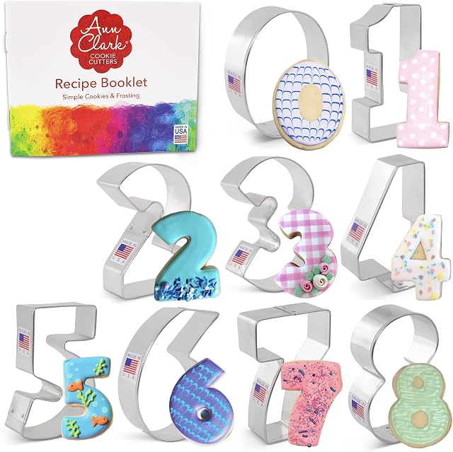 Ann Clark Cookie Cutters 9-Piece Numbers Cookie Cutter Set with Recipe Booklet
