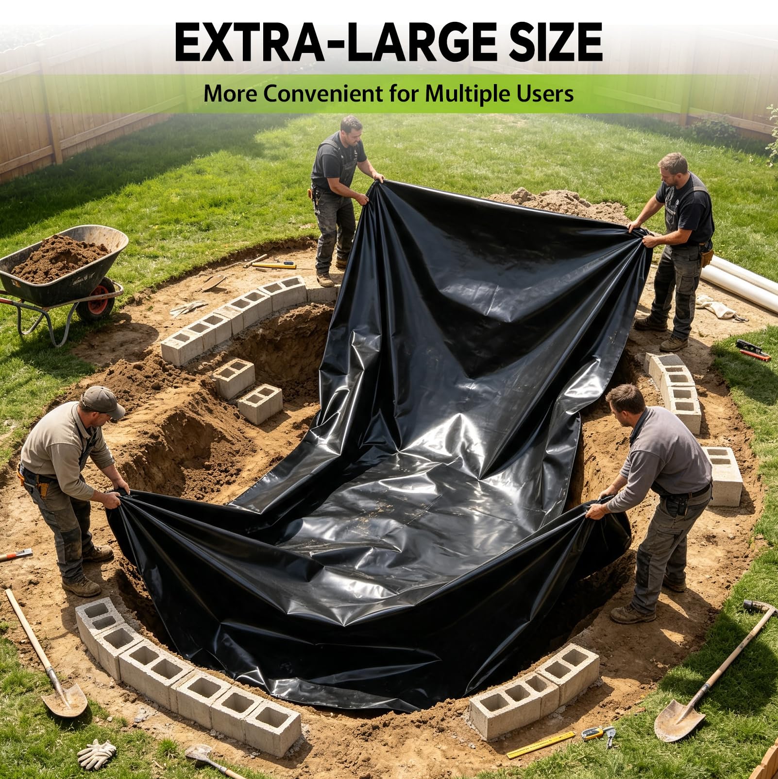 Telo per Laghetto, in HDPE Nero da 0,2 mm, 6 M x 6 M | Impermeabile, per Laghetti, Fontane, Giardini Acquatici e Cascate, Laghetti da Giardino, Vasche per Laghetti
