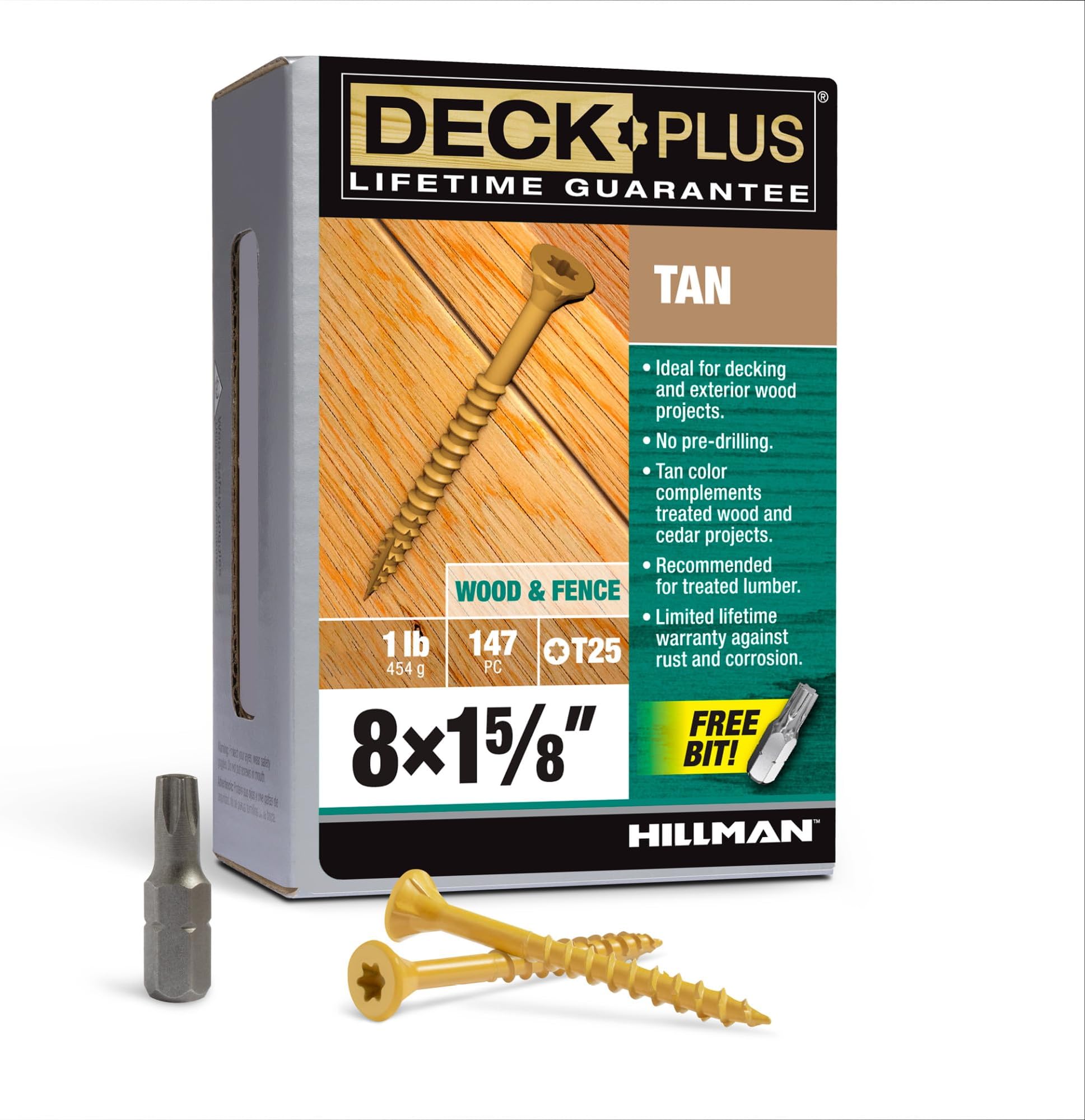 Hillman Deck Plus 48411 Wood Screws #8 x 1-5/8", Tan, 1lb Box