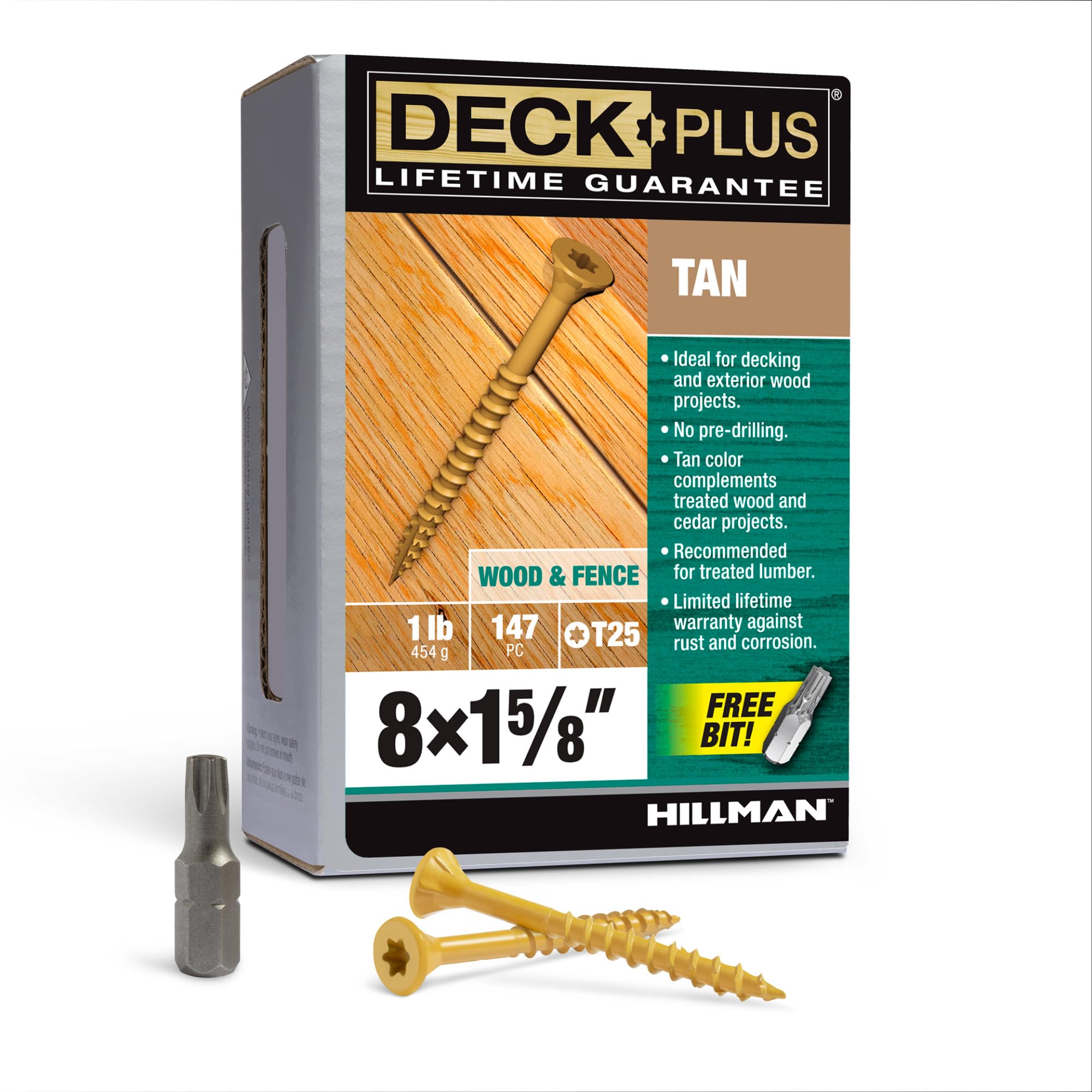 Hillman Deck Plus 48411 Wood Screws #8 x 1-5/8", Tan, 1lb Box
