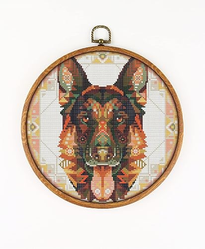 Miniatura 2 de Mandala Pastor Alemán CS695-1 - Kit de punto de cruz contado # 2. Juego de hilos, agujas, tela AIDA, enhebrador de agujas, recortadores de bordado y