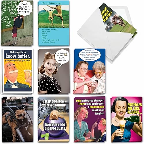 Miniatura 10 de NobleWorks - Juego de 20 divertidas tarjetas de felicitación de cumpleaños con sobres (4.63 x 6.75 pulgadas) paquete variado de humor para adultos