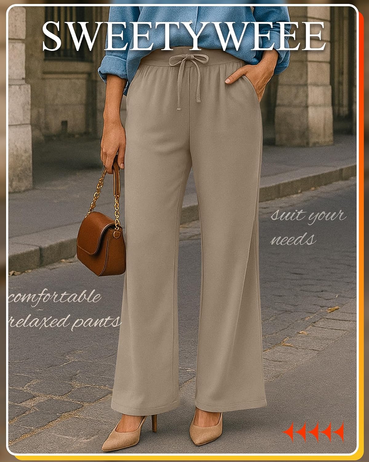 4 Pack Women's Fleece Lined Pants Wide Leg Winter Warm Sweatpants Lounge Baggy Thermal Sweats - Image 2