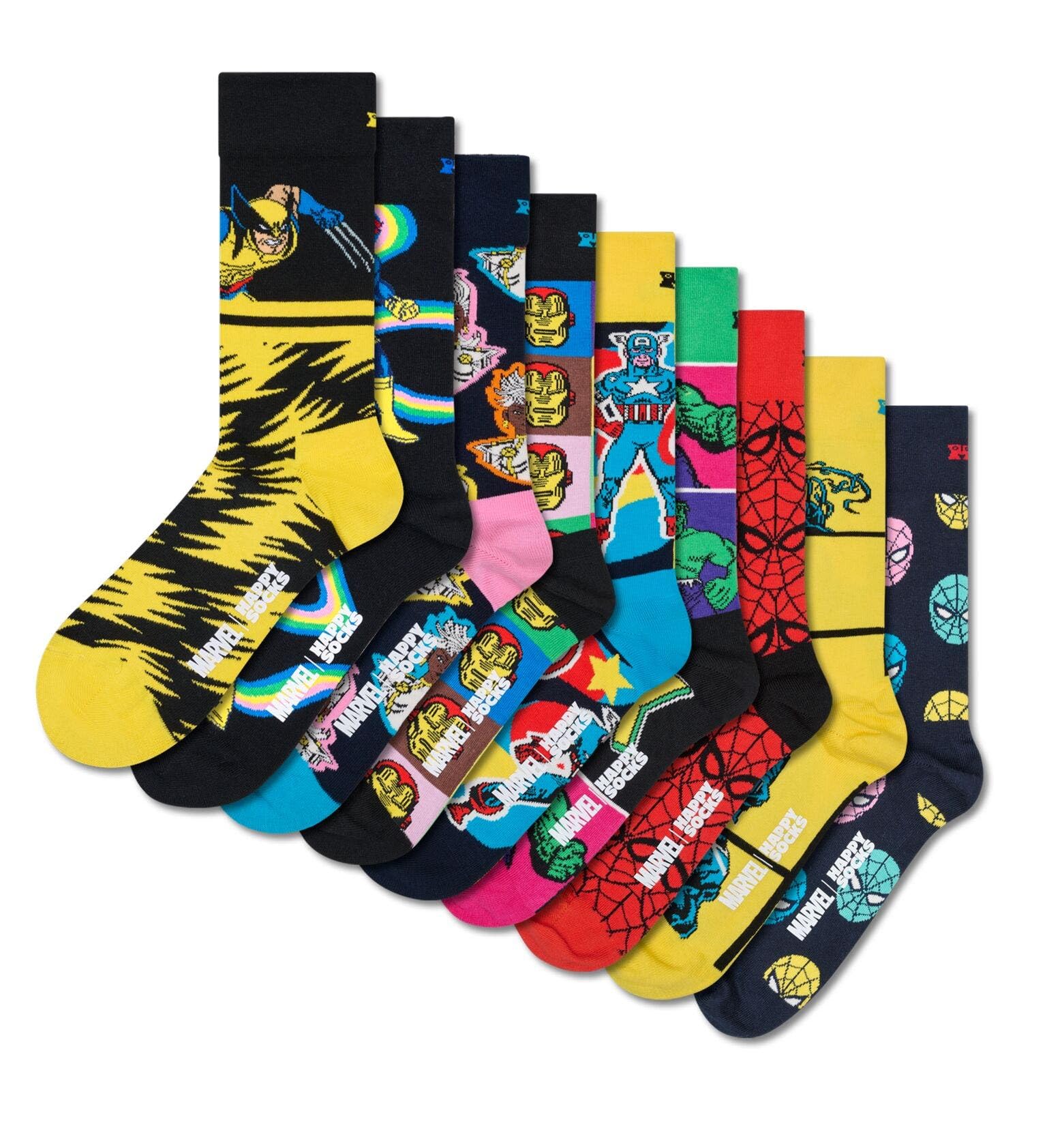 Happy Socks MARVEL™ Zestaw upominkowy dla kolekcjonerów 9 skarpet bawełnianych unisex, czarne, rozmiar 41-46