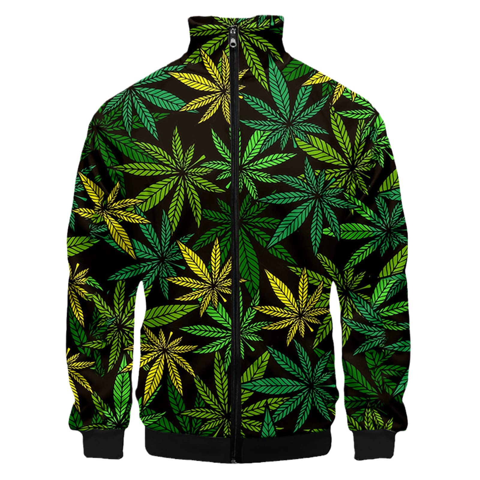 Men'S 3d Printed Weed Baseball Jacket Casual Green Leaf Weed 3d Sweatshirt