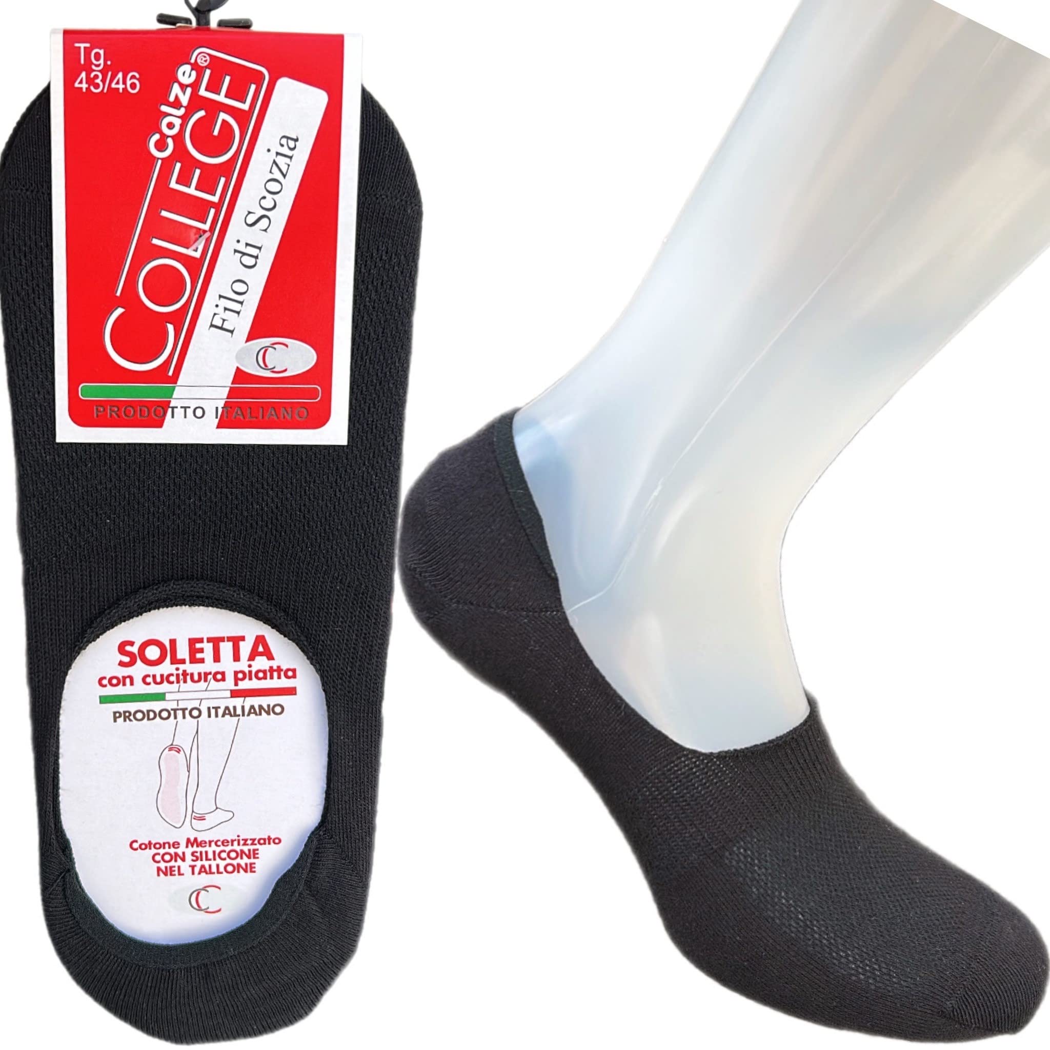Infinity - 12/6 Paia Calze Fantasmini Uomo con Tecnologia Antiscivolo, Calze Filo di Scozia Uomo Corte in Puro Cotone Elasticizzato, Calzini Invisibili Ideali per Mocassino Made in Italy