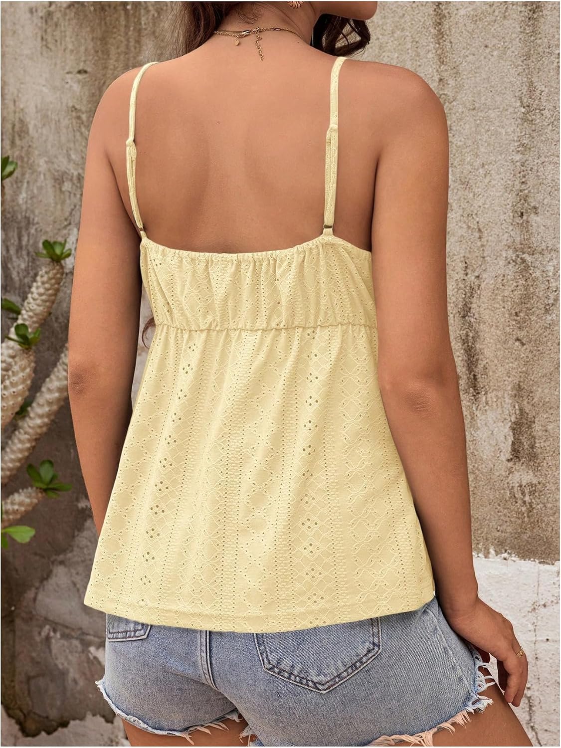 MakeMeChic Women's Maternity Summer Cami Top Lace Eyelet Embroidery V Neck Ruffle Pregnancy Tank Tops