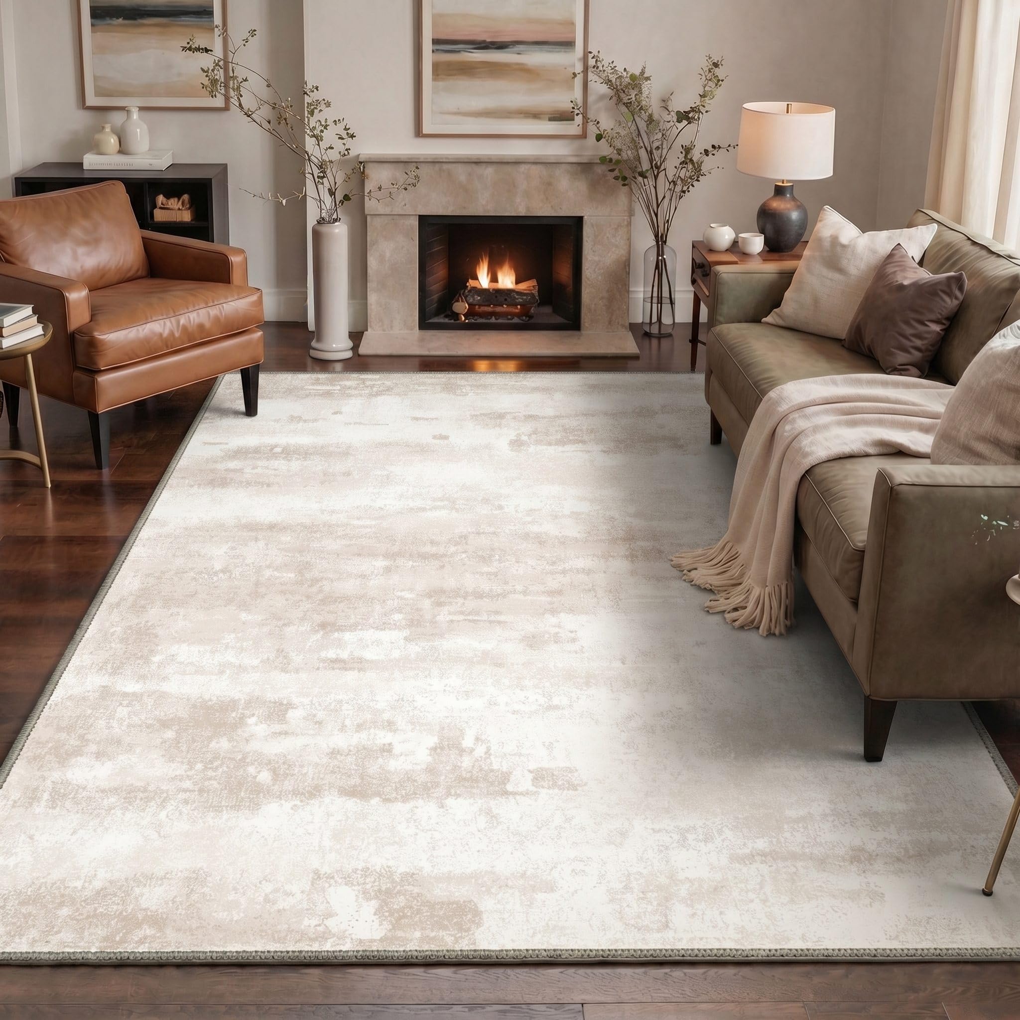 BEIMO Area Rugs 10x14 for Living Room, Oat Beige Washable Abstract Rug