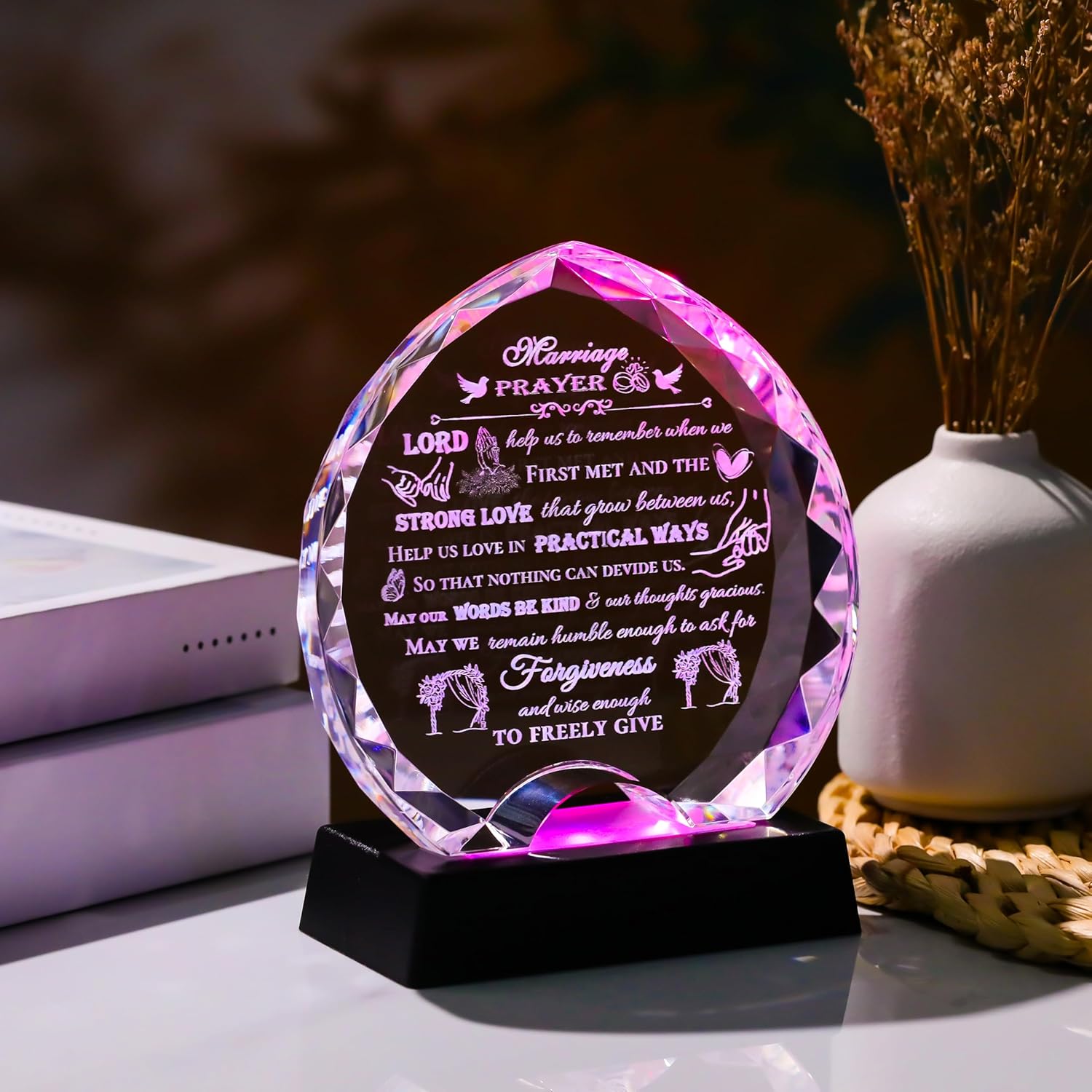 Wedding Gifts for Couples Unique 2025 with LED - Happy Anniversary Marriage Gift Crystal Keepsake - Engagement Bridal Shower Gifts for Bride and Groom Engagement Newlywed Mr And Mrs Present