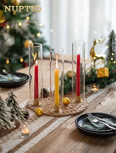 Miniatura 3 de NUPTIO Portavelas de palillo de vela juego de 4 portavelas dorados Portavelas de metal pequeño de latón para otoño, Acción de Gracias, Navidad,