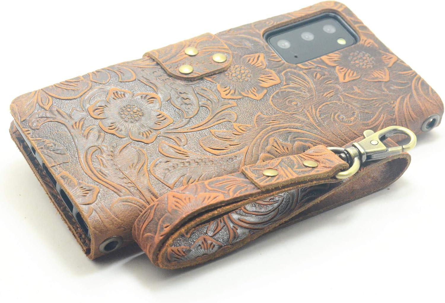 JJNUSA Handmade Genuine Distressed Leather Wallet for Samsung Galaxy Note 20 6.7 inch 2020 5G Flip Cover Case Brown