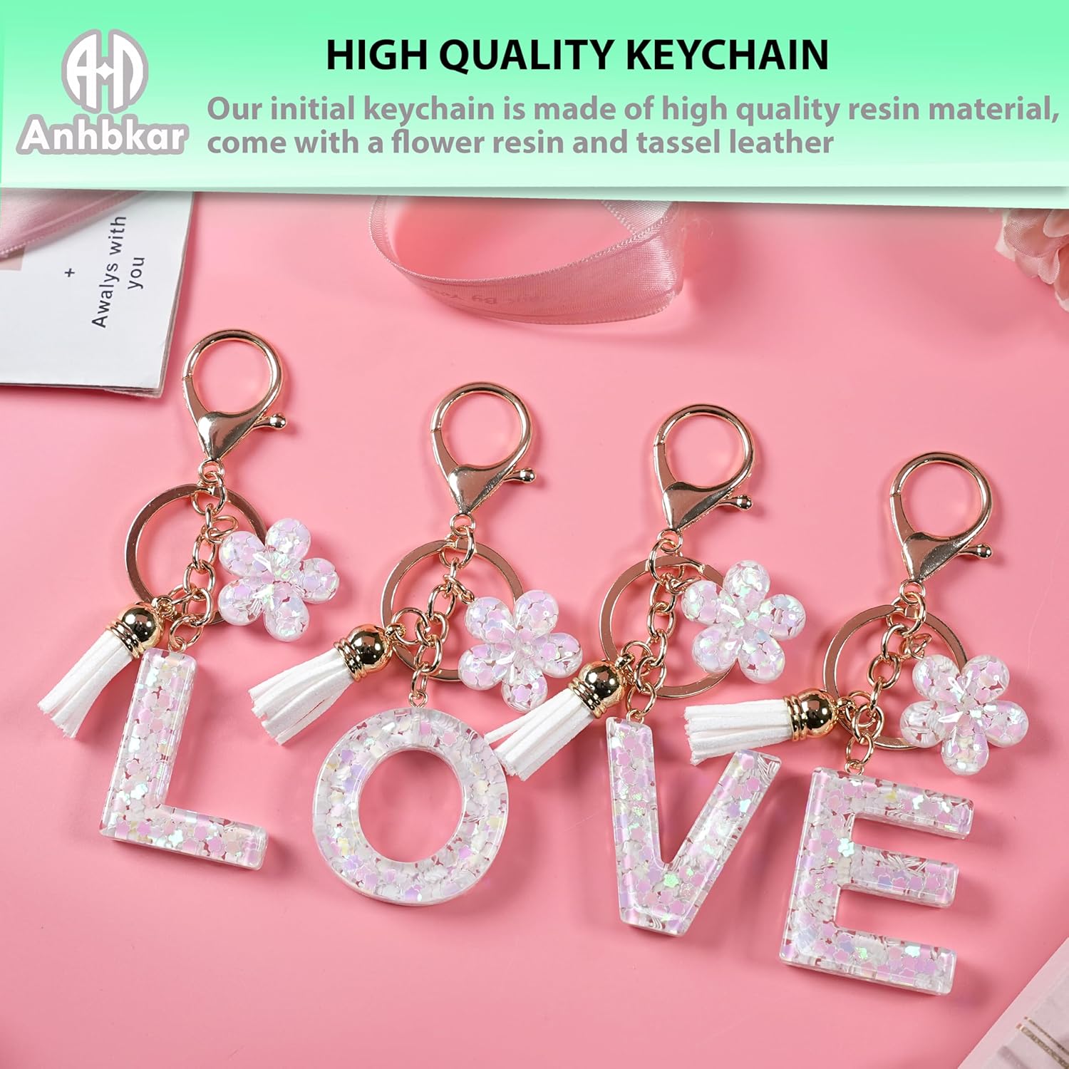 Flower Resin Initial Keychain – Personalized Alphabet Keyring for Women, Girls – Cute Letter Key chain for Bag Charms - Image 3