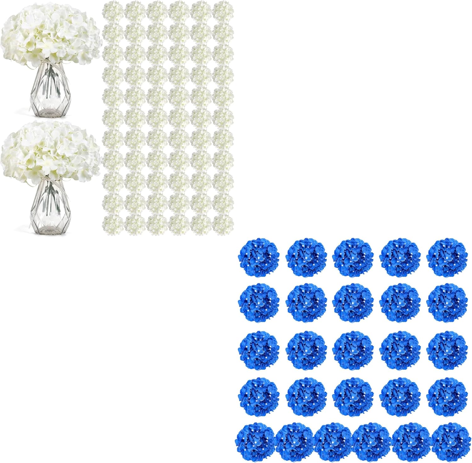Auihiay 130 PCS Artificial Hydrangea Flowers Kit, Ivory and