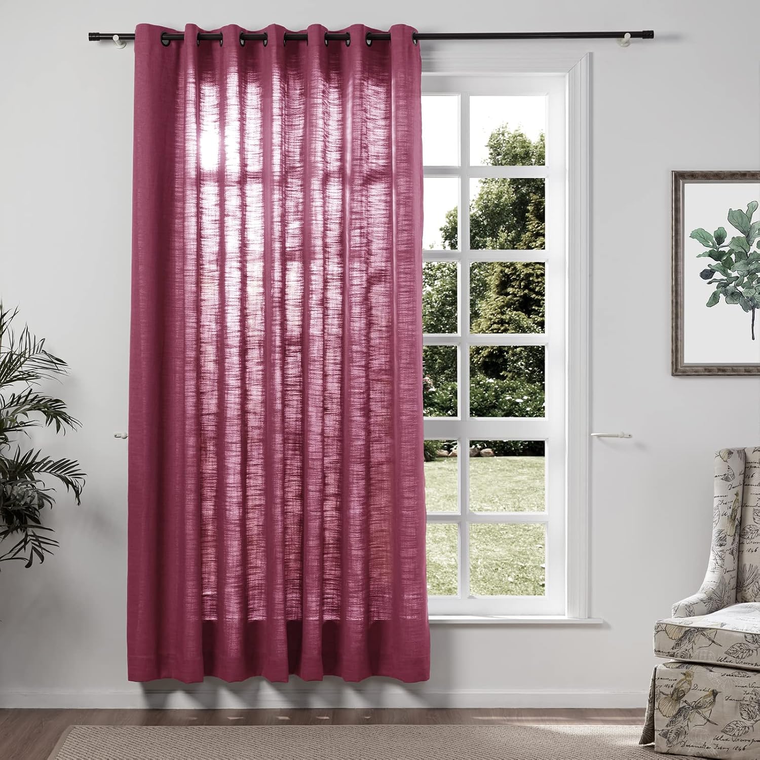 ChadMade Snow White Polyester Linen Drape 96 Inches Long, Light Filtering Drape with Grommet for Bedroom, 50Wx96L in Tallis Collection (1 Panel)