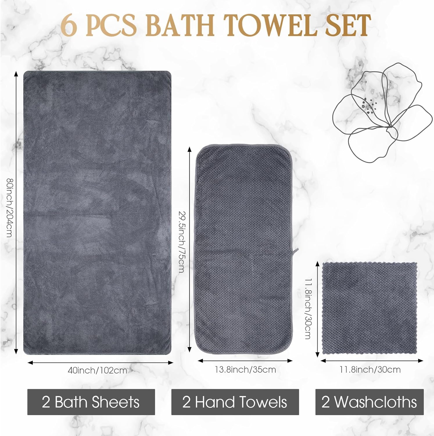 Peryiter Oversized Bath Towels Set of 6 for Adults 40x80 Inches Extra Large Bath Towel Sets Bathroom Sheets Jumbo Shower Towels Quick Dry Absorbent Soft Microfiber for Adults(Gray)