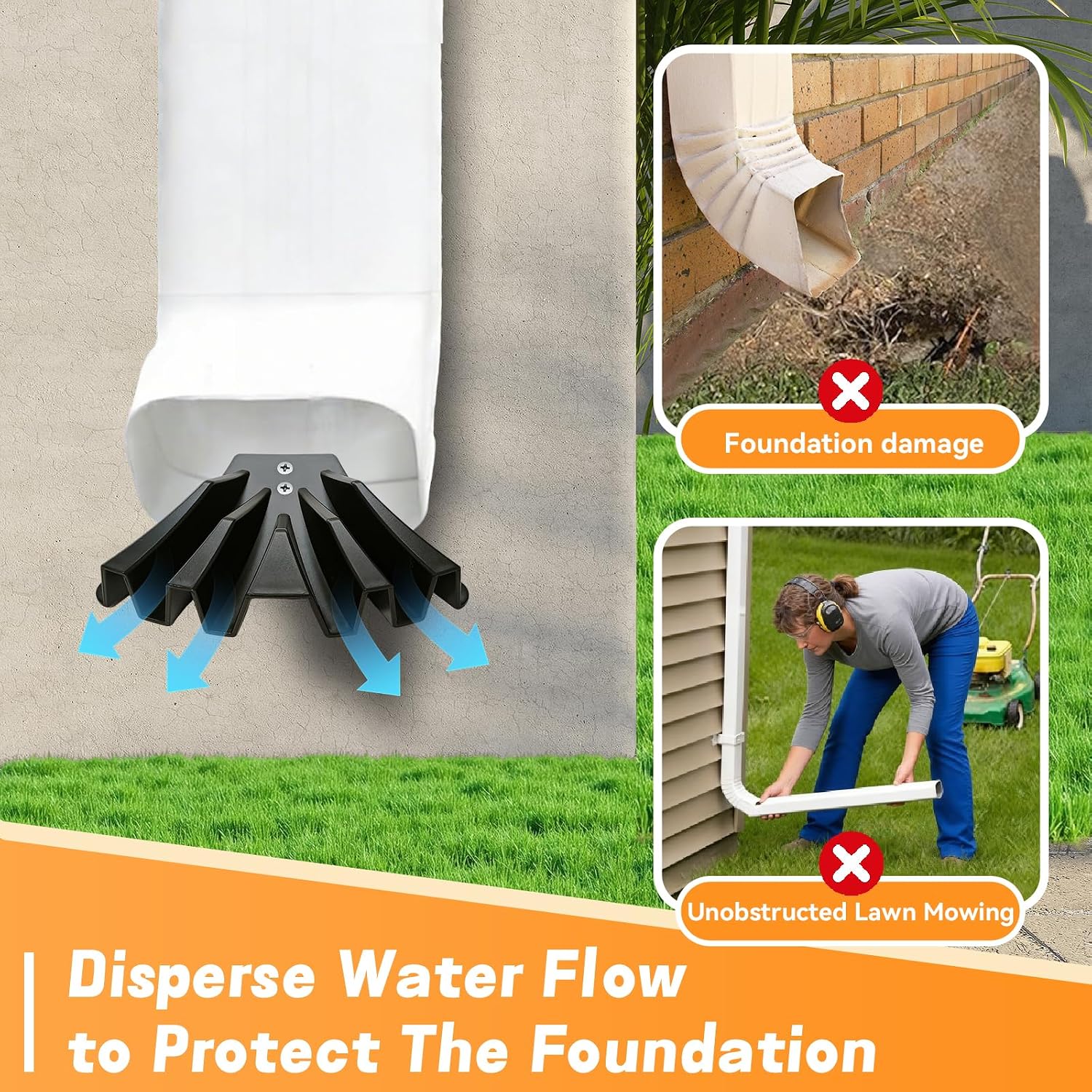 2-Pack Gutter Downspout Diverter, Downspout Disperser and Extension Fits 3" x 4" or 2" x 3" Downspouts,Protect Your Foundation