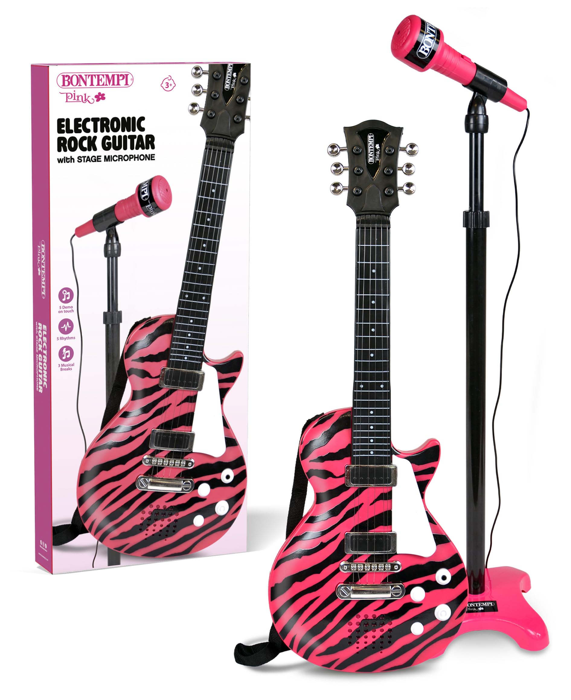 Chitarra Elettronica Rock e Stand Microfono Giocattolo, Rosa