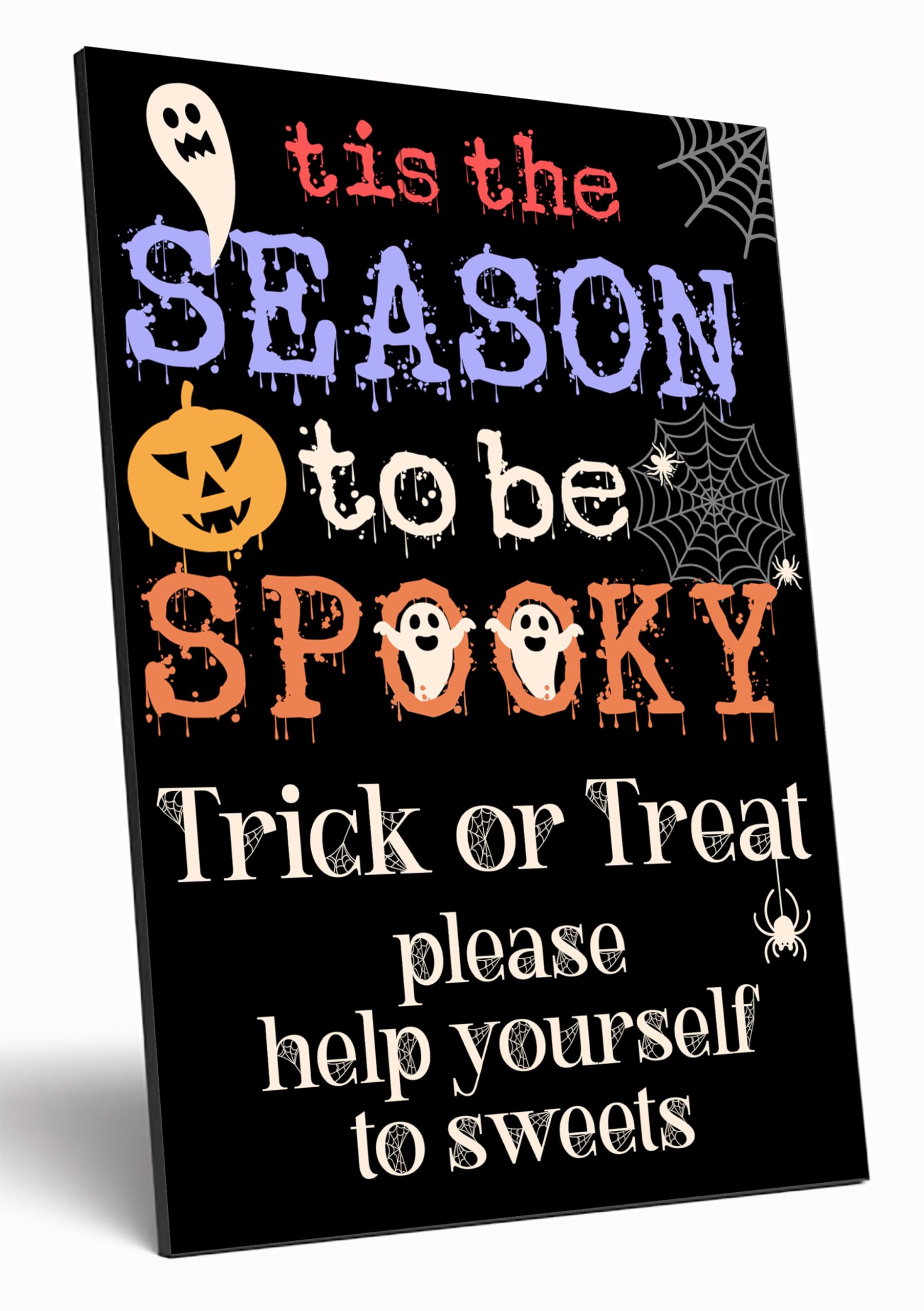 The Plum Penguin Trick Or Treat Here Spooky Halloween Home Signs Trick Or Treat Designs A4 Wooden 6Mm Mdf Wall Art Customisable Home Decor (Trick Or Treat Here)