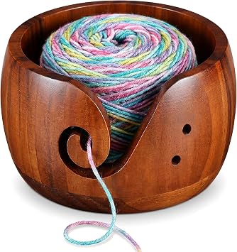 Wooden Yarn Bowl for Crocheting, Knitting Yarn Bowl with Holes Storage, Crochet Bowls for Yarn, Crochet Yarn Bowl for Crocheting and Knitting Lovers Gift6" x 6" x 3"