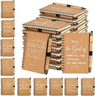 INSADA Christian Prayer Journal Spiral Notebooks Bulk with Pens - Small Lined Notepads (4.13”x5.43”) - Christian Gifts for Women,Church Members & Bible Study Groups (30 sets Brown)