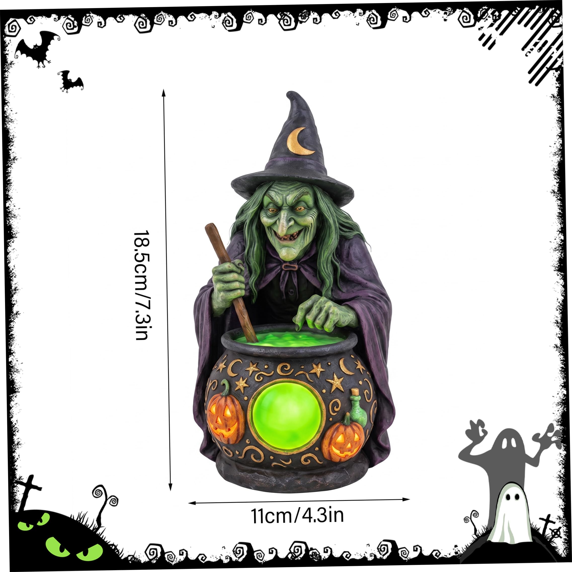 Lampada da strega di Halloween, strega di Halloween con calderone, decorazione a doppia funzione e lampada da tavolo, cappello nero