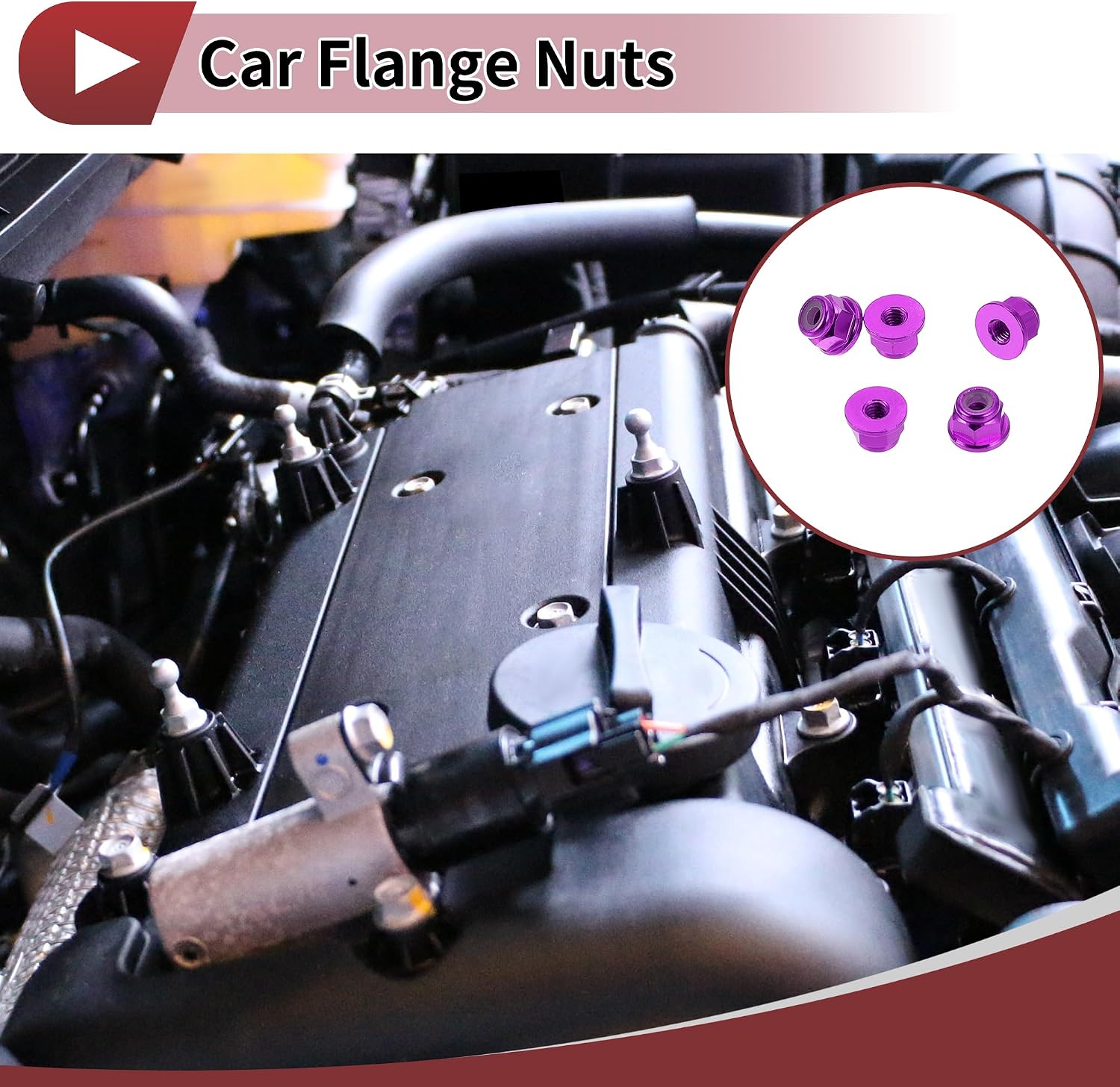 5 Pcs M2.5 Car Flange Nuts Aluminum Alloy,Plastic Rubber Ring Flat Hex Lock Flange Nuts Non-Slip Lock Flange Purple Rubber Ring for Car Motorcycle