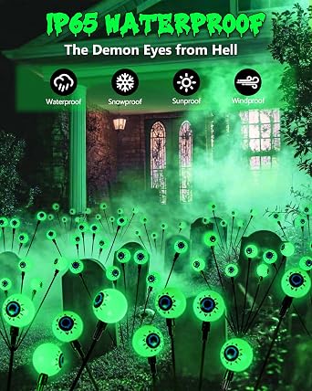 6Pack 36LED Halloween Decorations Outdoor Solar Eyeball Lights, Waterproof Swaying Firefly Lights, Solar Path Lights Halloween Lights for Halloween Party Garden Yard Pathway Grave Ghost Decor (Green)