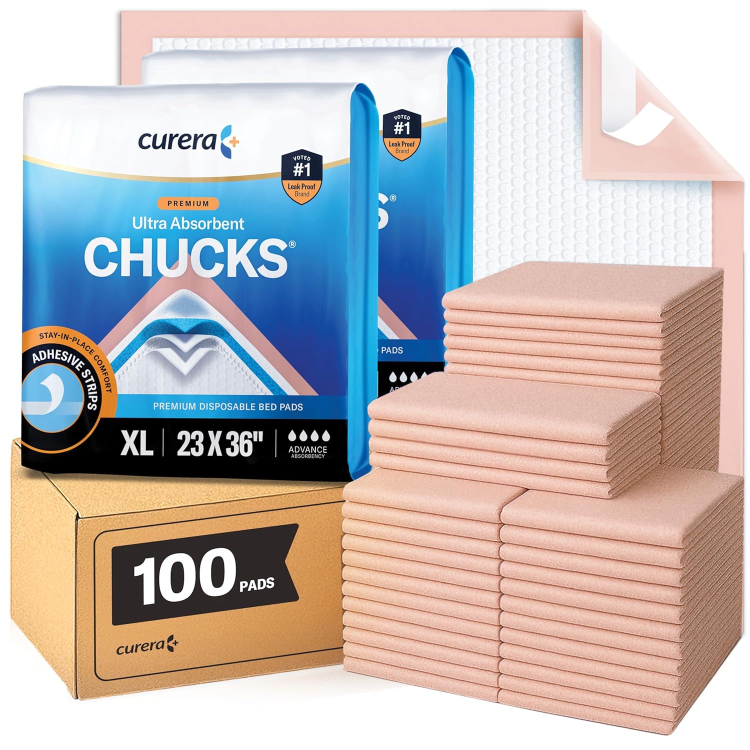 Chucks Premium Disposable Underpads 23”x36” [100-Count] Ultra Absorbent Chux Incontinence Bed Pads Disposable Adult with Adhesive Tape, Pee Pads Pet Training Pads X-Large 23x36 Bulk Pack 23" x 36"