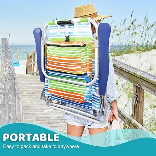 Miniatura 3 de LEMBERI Sillas de playa con mochila para adultos, paquete de 12 sillas plegables resistentes de camping con bolsillos grandes y portavasos para