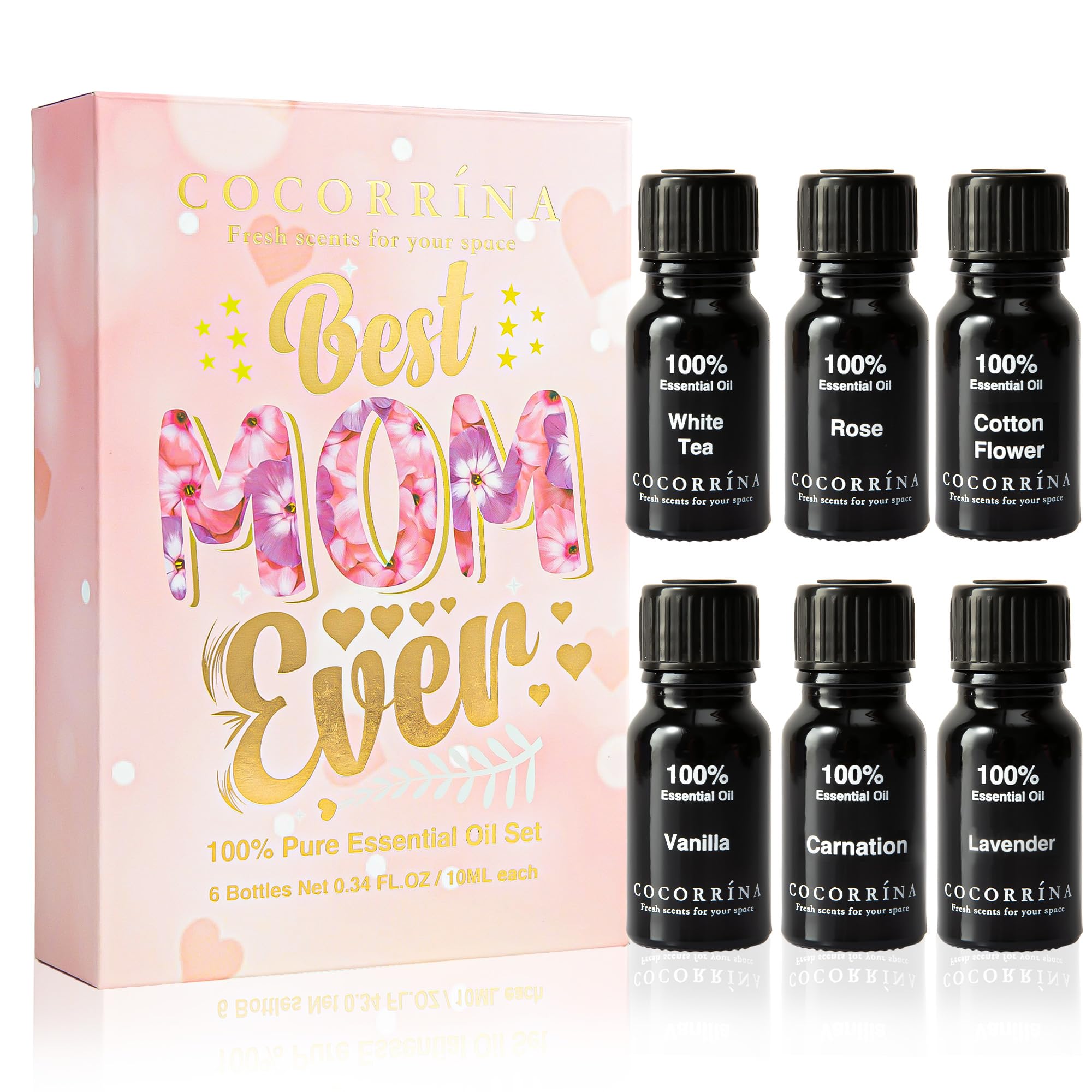 COCORRÍNA Essential Oil Set - 6 Pack / 10ml Pure Essential Oils for Diffusers (White Tea/Rose/Cotton Flower/Vnailla/Carnation/Lavender) Mothers Day Birthday Gifts