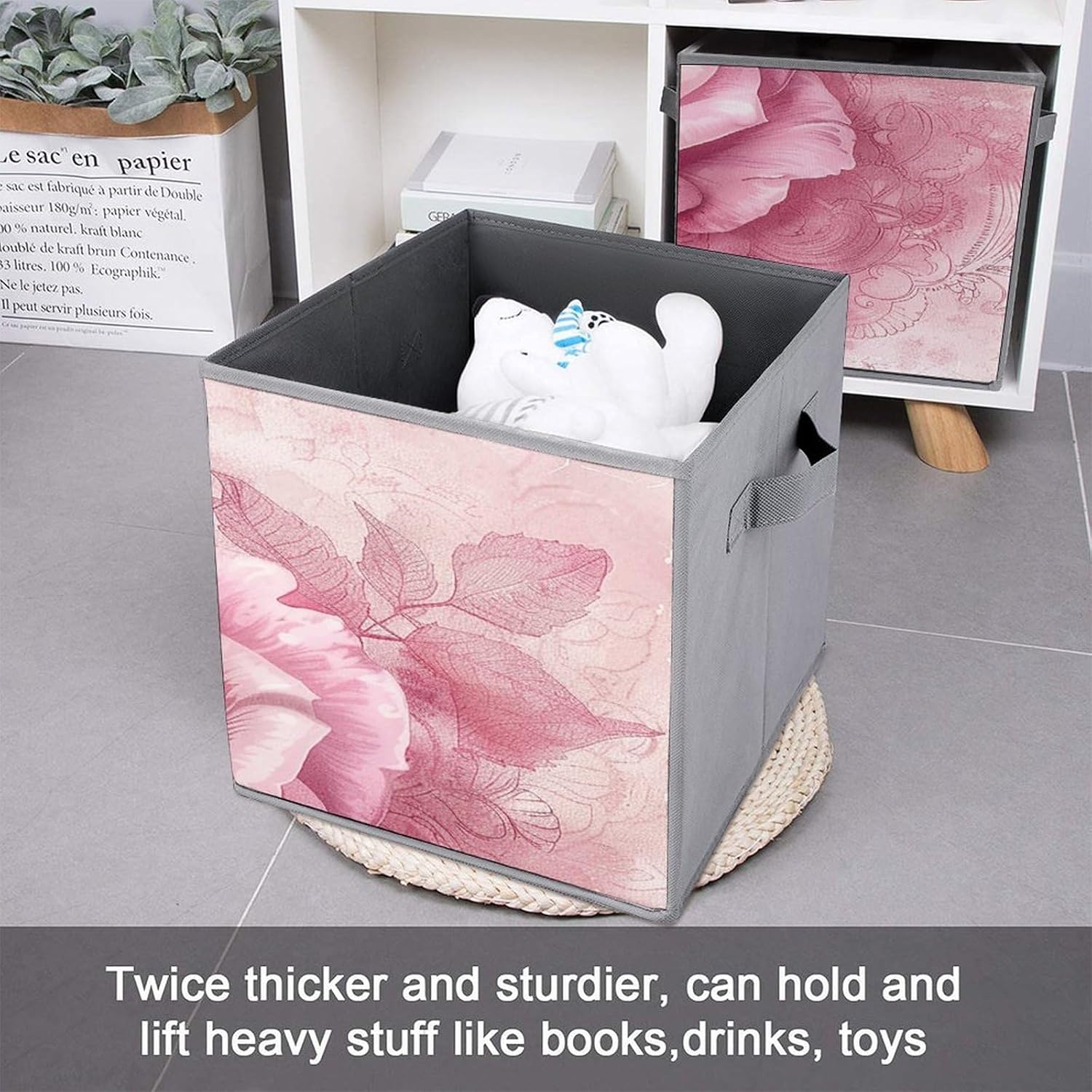 Multi Use Organizer Bins, Delicate Peach Butterfly Printed Storage Bins, Foldable Storage Baskets Are Suitable For Bedrooms, Offices, And Cars