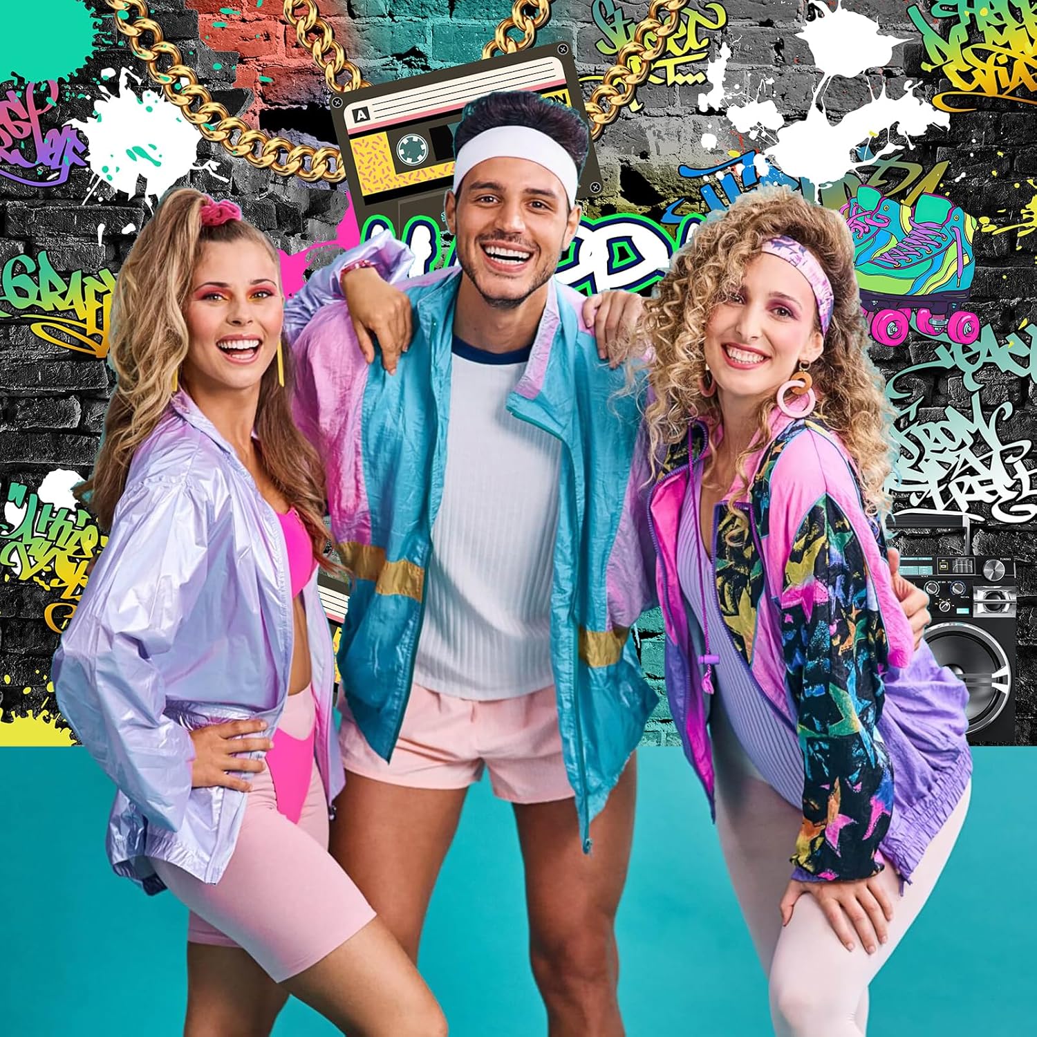 Mocsicka Graffiti 80's 90's Birthday Backdrop Urban Retro Birthday Party Background 80's 90's Hip Hop Rock Party Cake Table Decoration Banner Photo Booth Props (10x7ft)