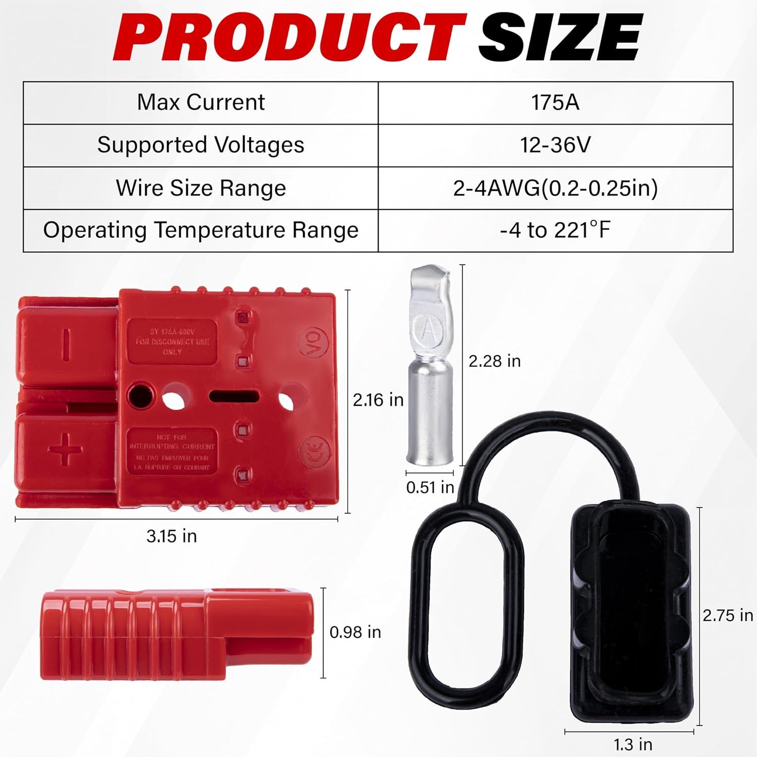 BFXM Anderson Connector 4 Pcs, 175 Amp 12v Batteries Quick Connect/Disconnect Plug Kit, Connectors for 1/0 AWG Cables, for Car Bike ATV Winches Lifts Motors More, Red