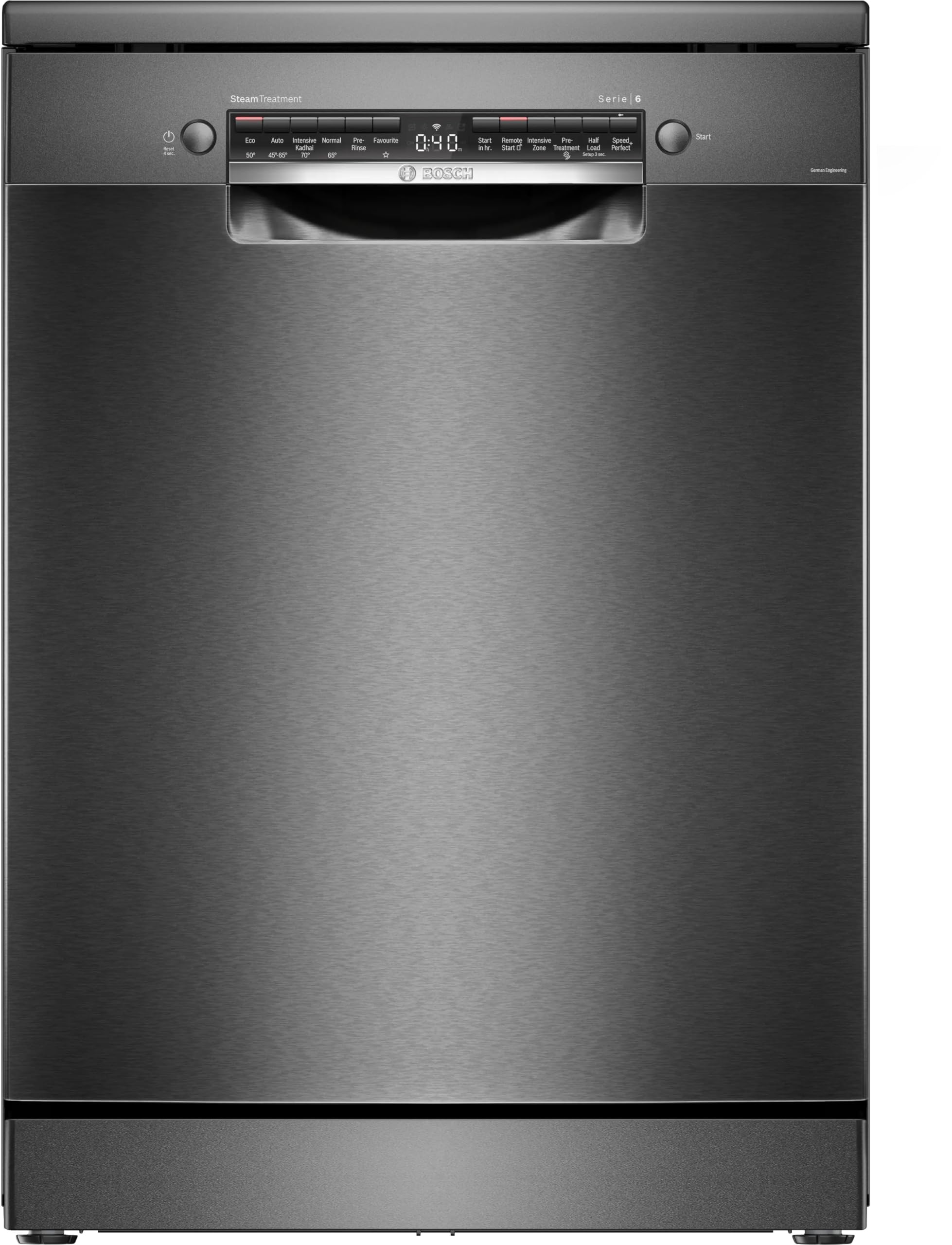 Bosch 15 Place Settings Series-6 free-standing Dishwasher 60 cm Brushed black steel anti-fingerprint with Wi-Fi,Heat exchanger, (SMS6HMC00I, Black Steel)