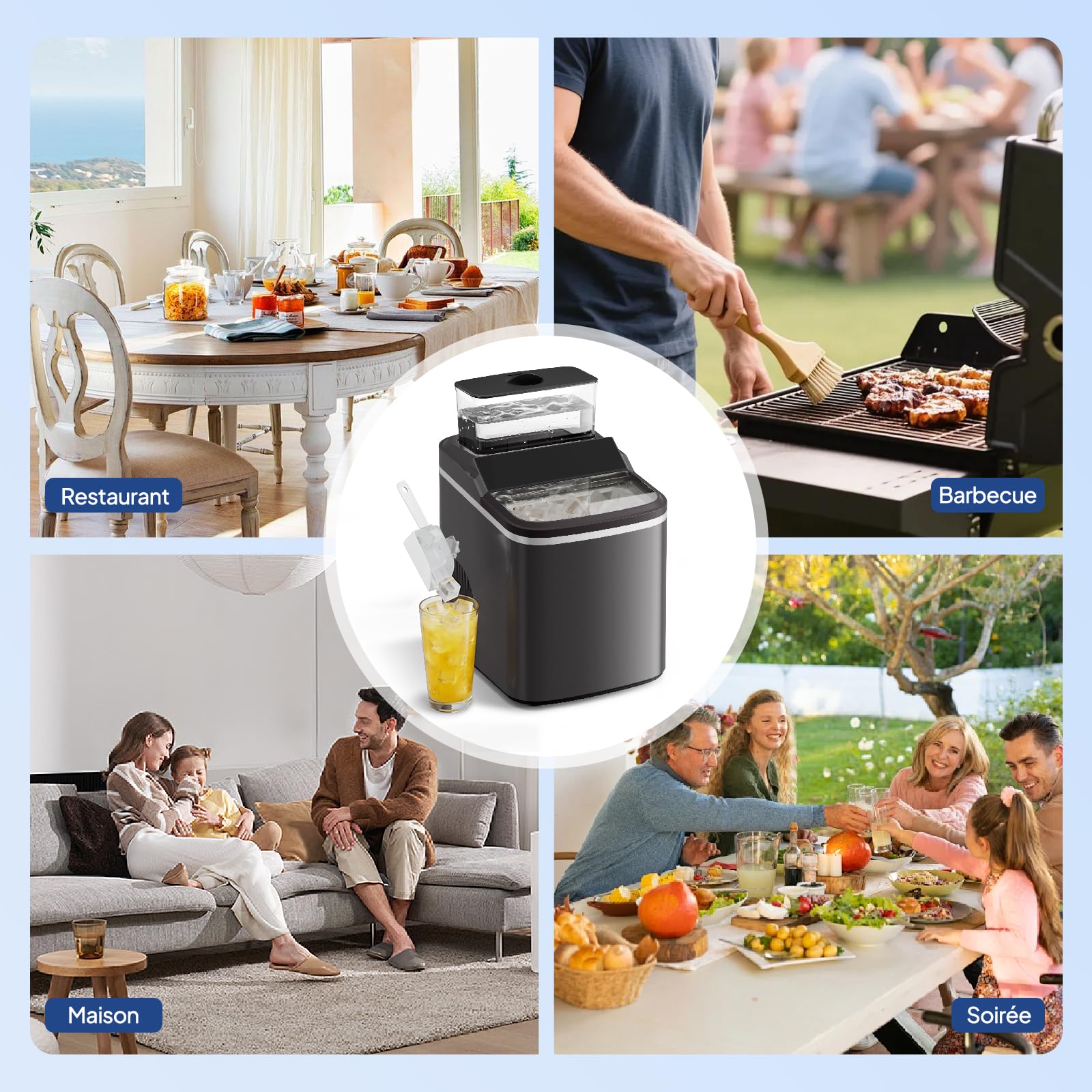 ROVSUN Machine à Glaçons, 18kg/24h, 12 Glaçons en 8 Minutes, Machine a Glacons Auto-Nettoyante, Affichage LED, Indicateurs eau/glace pleine, Pour Maison, Soirée, Barbecue, Restaurant