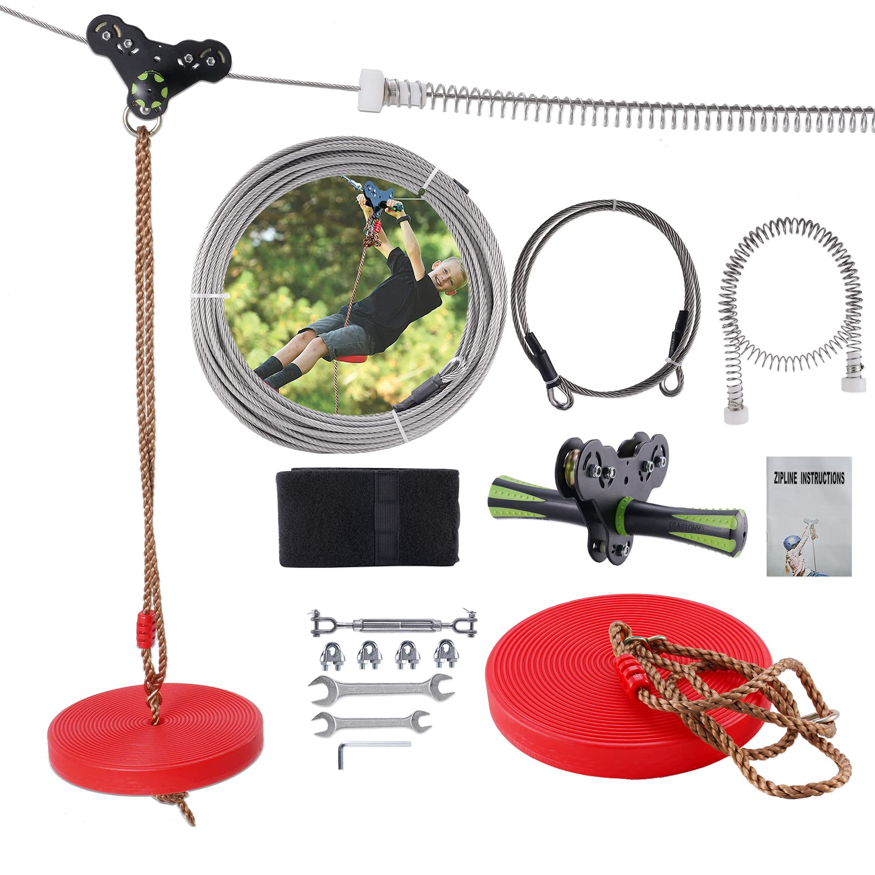 Buy 100 Foot Zip Line Kit, Up to 400 Lb, with Safe Spring Brake, 304