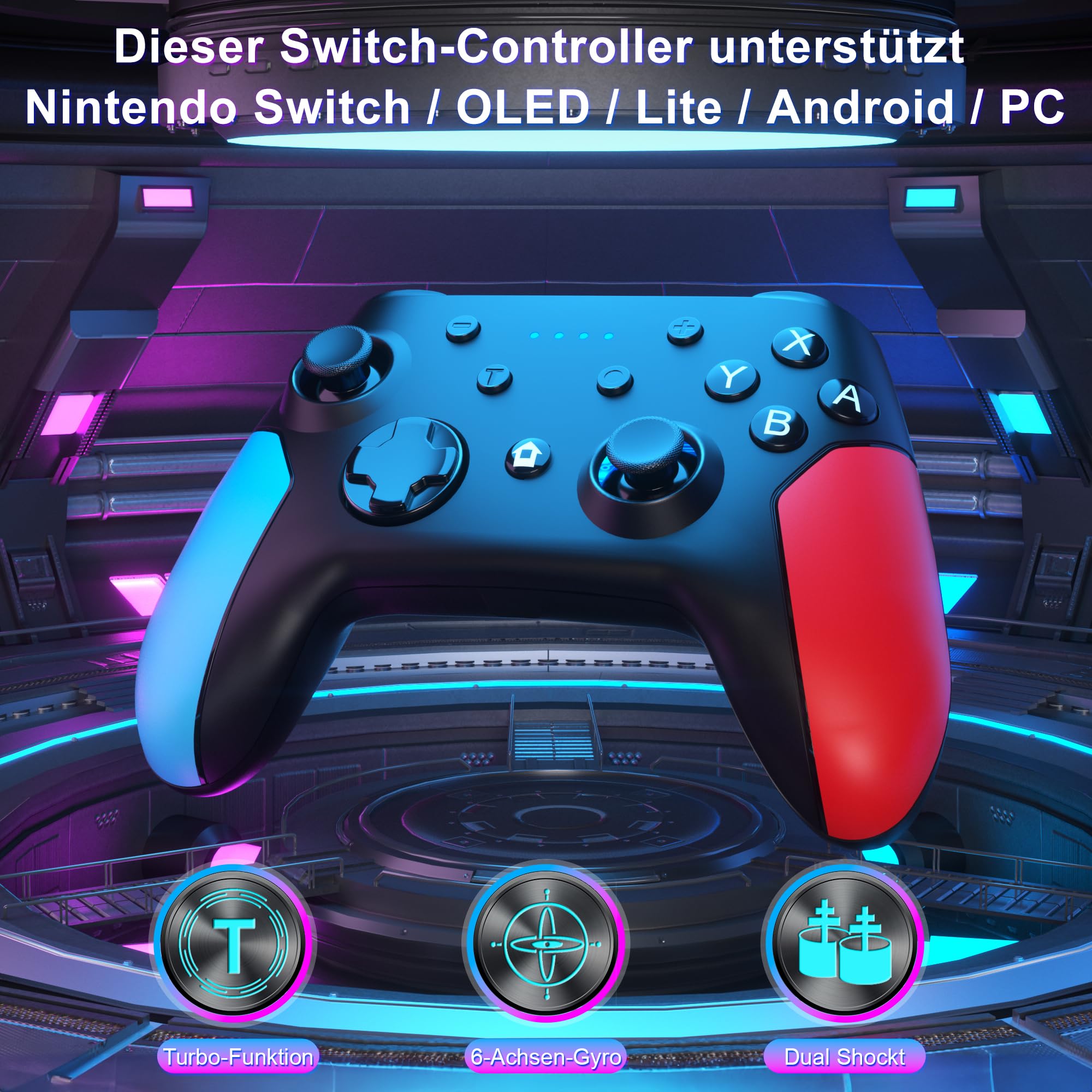 SWANPOW Wireless Controller für Switch, Wireless Pro Controller für Switch/Switch 2/OLED/Lite, Turbo Funktion Einstellbarer Dual Vibration 6 Achsen Gyroskop Joystick SYNC Button Wake-up Function