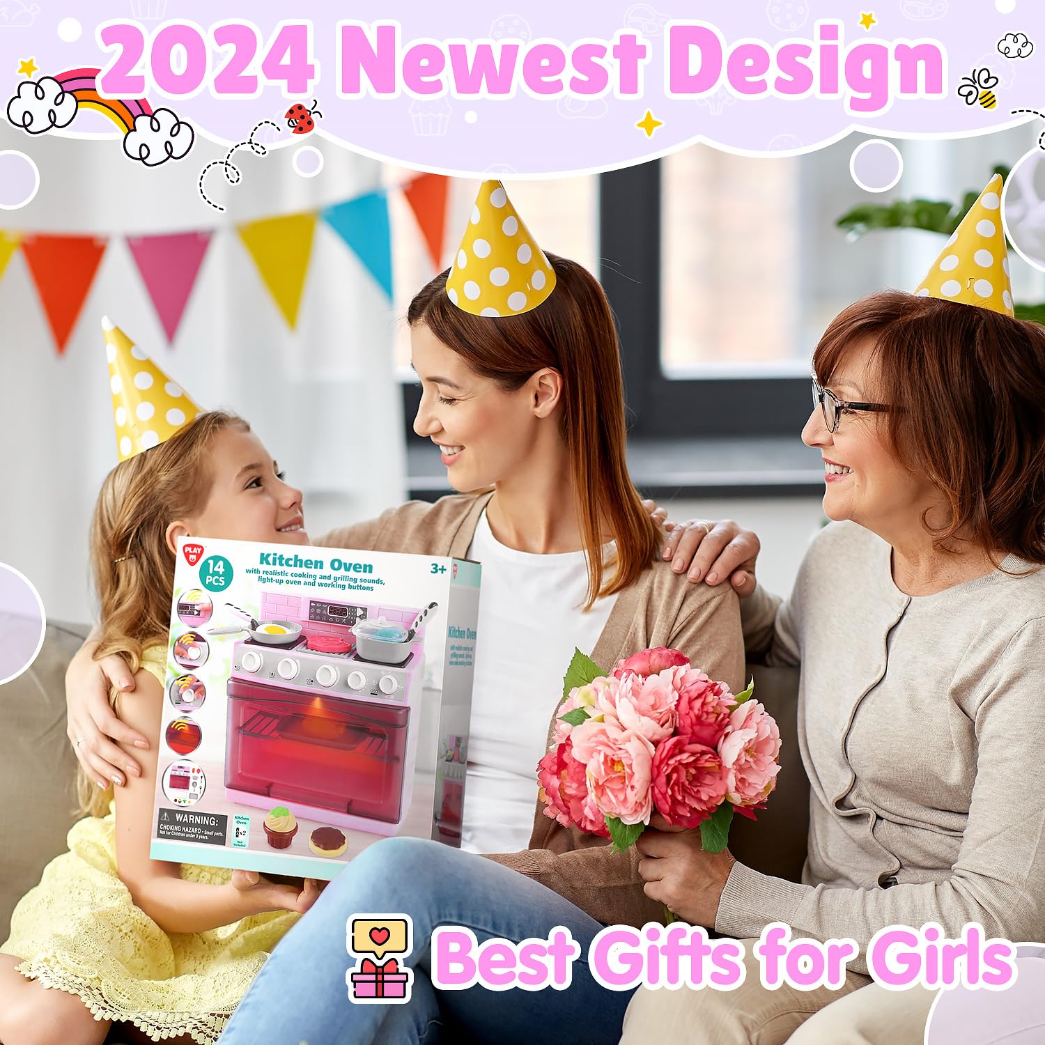 Horno de juguete para niños, juego de cocina para niños con 11 accesorios, sonidos y luces de cocina realistas, horno de juego de simulación, juego de regalo de cocina para niñas y niños a partir 7