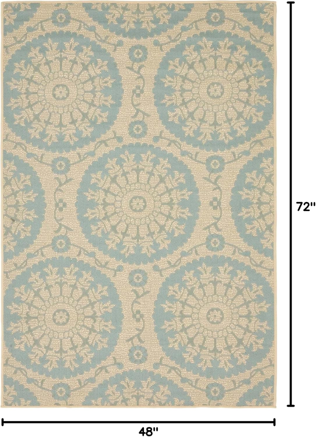 Unique Loom Outdoor Botanical Collection Area Rug - Medallion (4' 1" x 6' 1" Rectangle, Aqua/ Beige)