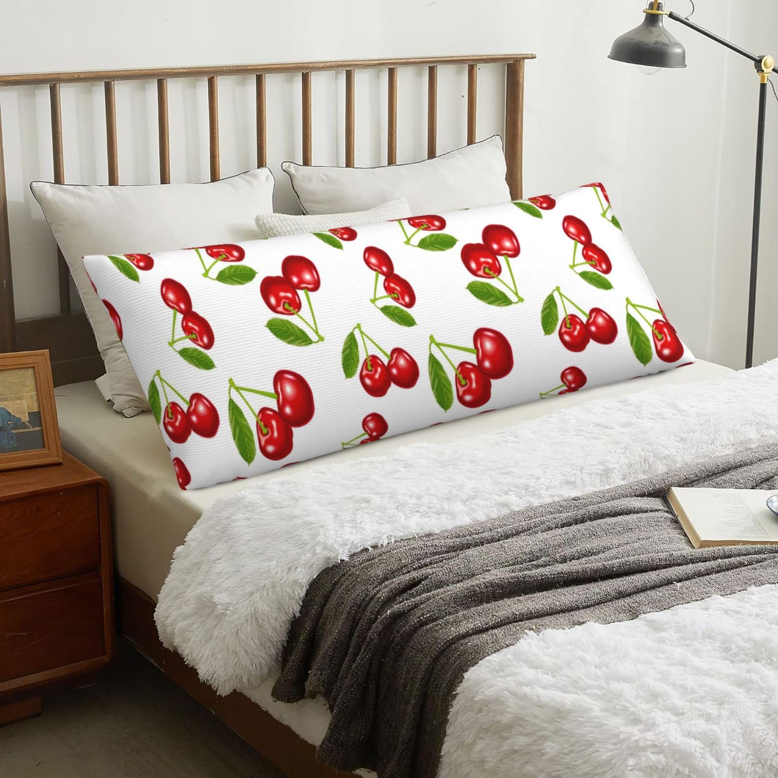 Cherry Pattern, Body Pillow Cover with Zipper,Long Body Pillowcase 20 x 60 in