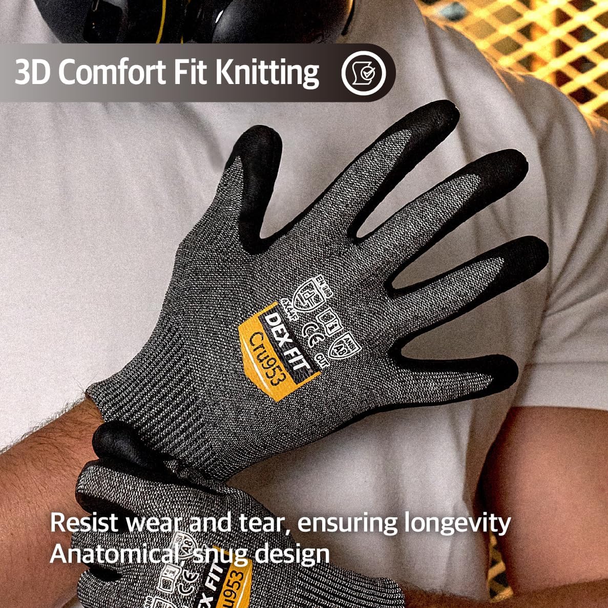 DEX FIT Cut Resistant Gloves Cru953 - Level A8 Tungsten Protection, Itch-Free 3D Comfort Fit, Durable Grip, Thin & Breathable, Touchscreen, Ideal for Tough Handling & Cutting; Steel Blue L